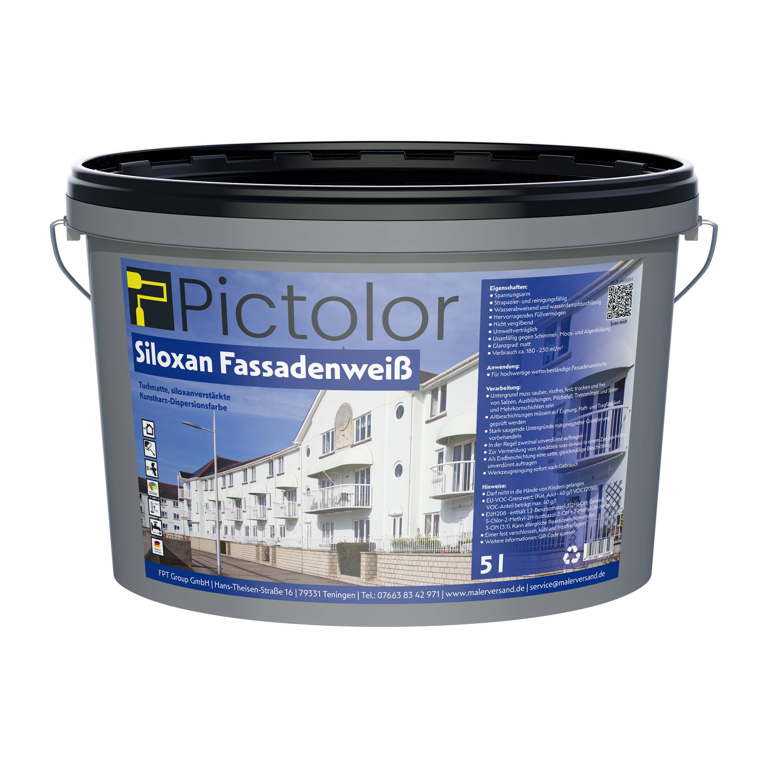 Pictolor@ Fassadenweiß Siloxan-Fassadenfarbe 5 Liter