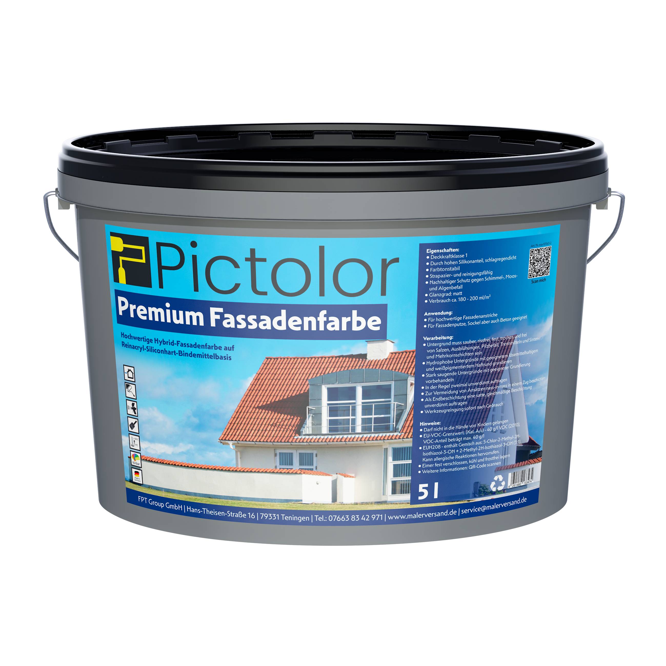 Pictolor@ Premium Fassadenweiß Hybrid-Fassadenfarbe 5 Liter