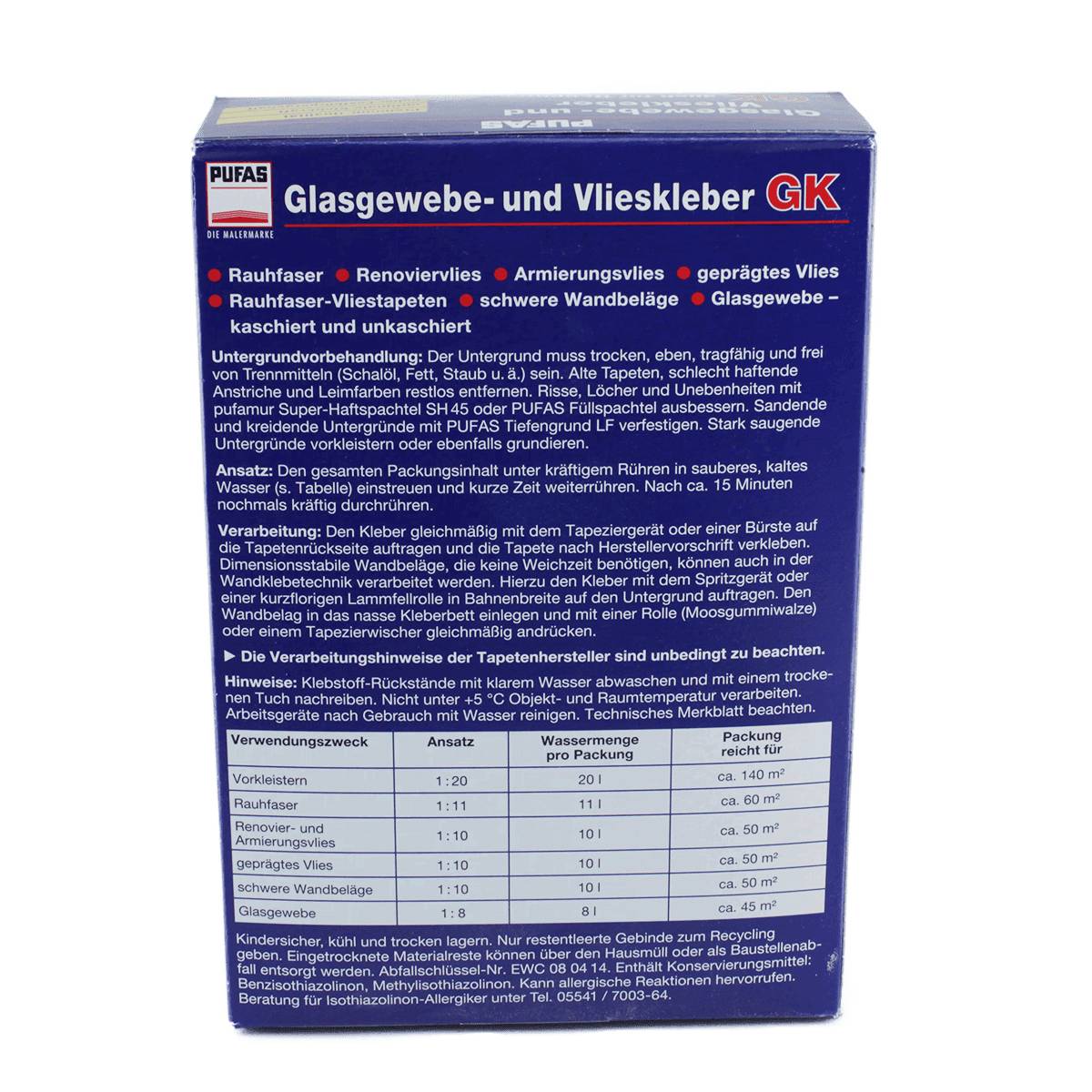 PUFAS Glasgewebe- und Vlieskleber GK Kleister 0,5 kg