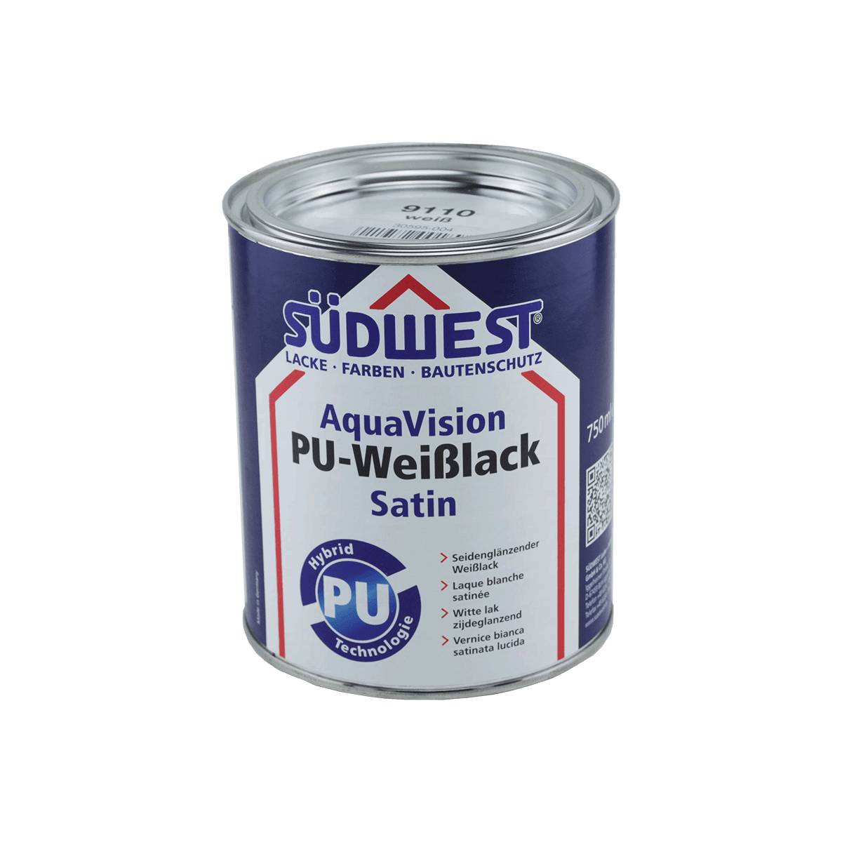 SÜDWEST AquaVision PU-Weißlack Satin seidenglänzend 0,75 Liter