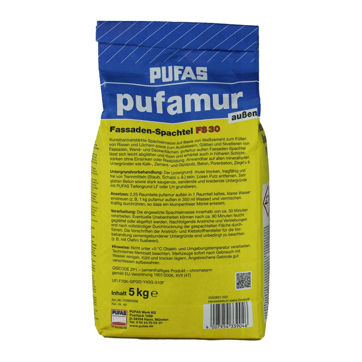 PUFAS pufamur außen Fassaden-Spachtel FS 30 Zementspachtelmasse 25 kg