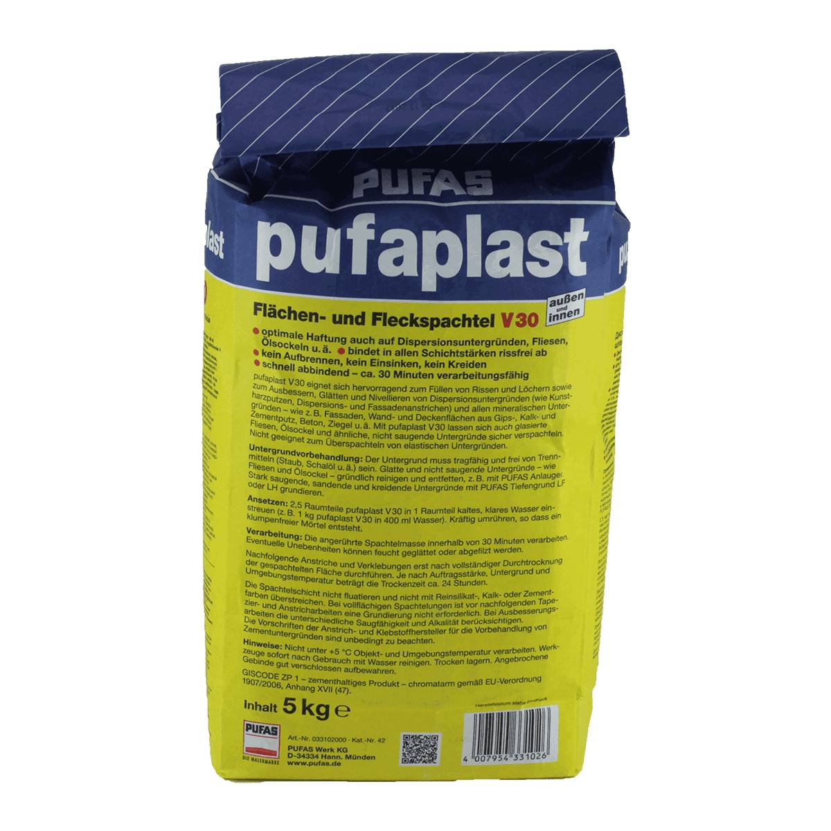 PUFAS pufaplast V30 Flächenspachtel Zement-Spachtelmasse 5 kg