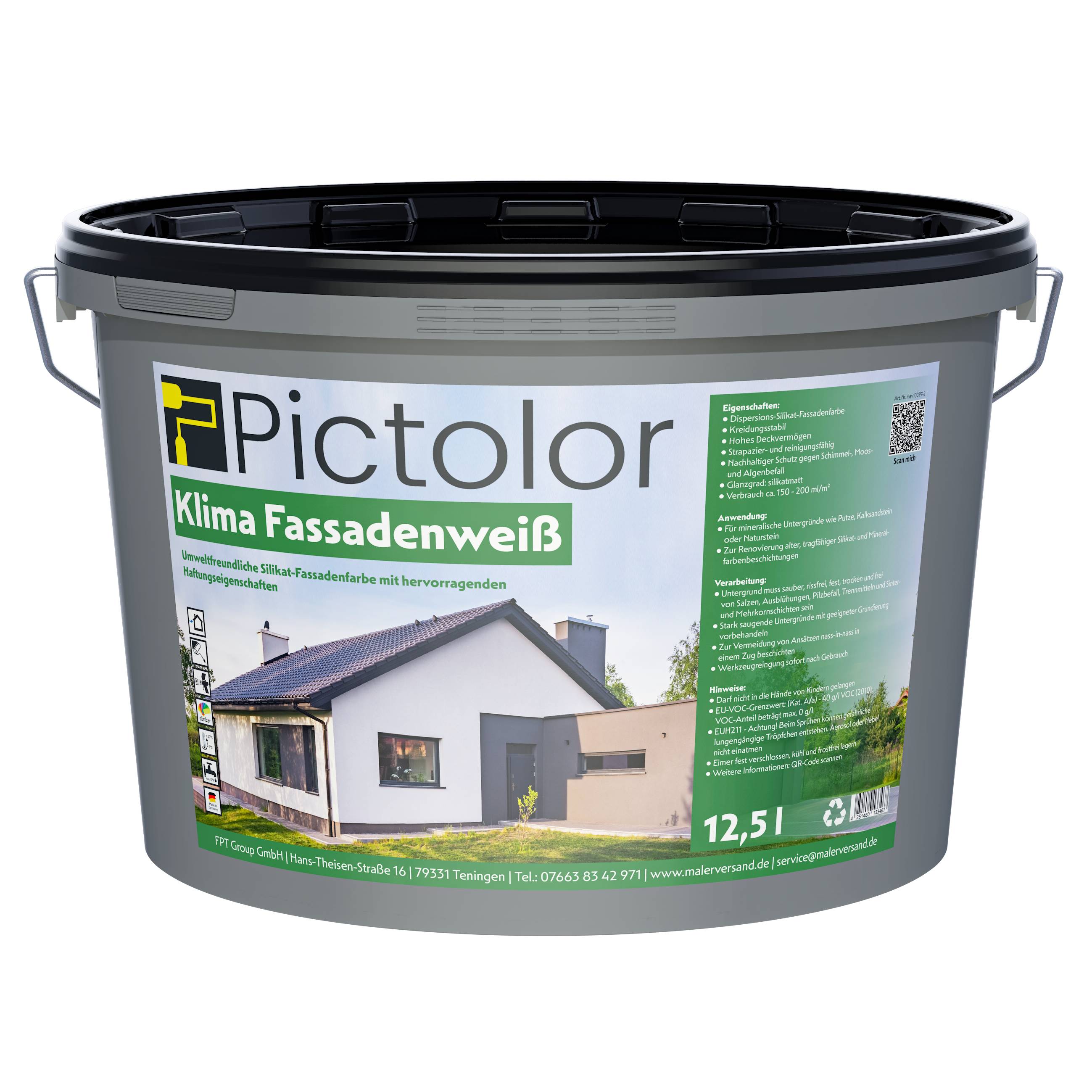 Pictolor@ Klima-Fassadenweiß Silikat-Fassadenfarbe 12,5 Liter