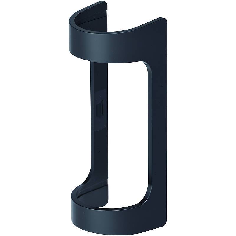 Eine schwarze, U-förmige Wandhalterung, die entwickelt wurde, um ein Objekt sicher zu befestigen, höchstwahrscheinlich für Elektronikgeräte oder Haushaltsgeräte vorgesehen.