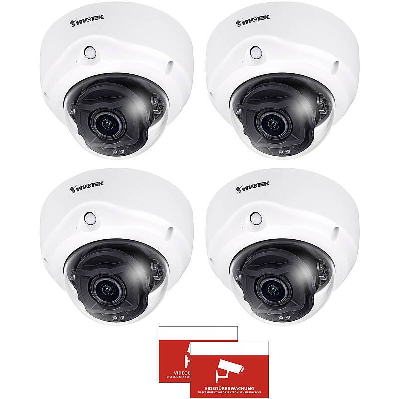 4x VIVOTEK FD9187-HT-A IP-Kamera + Aufkleber, Set-Inhalt:2x Aufkleber, 4x Dome Kamera | 5 MegapixelDOME KAMERA SET | Bl