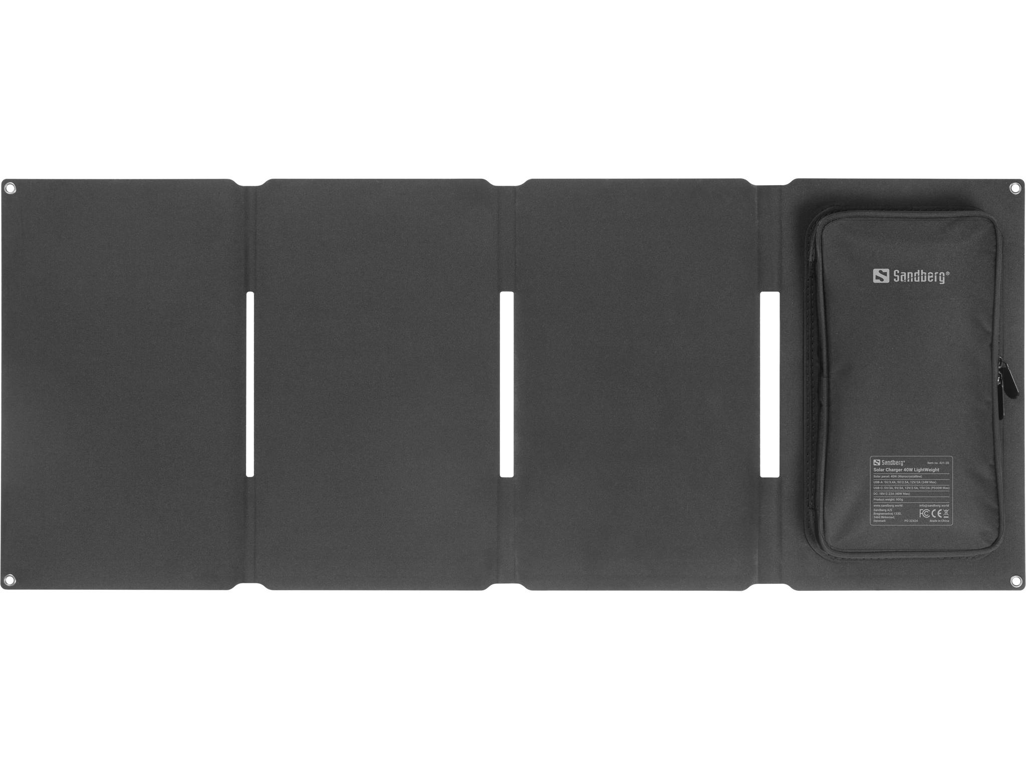 SANDBERG Active LightWeight - Solarladegerät - 40 Watt - 3.4 A - 3 Ausgabeanschlussstellen (USB, 24 pin USB-C, power DC jack)