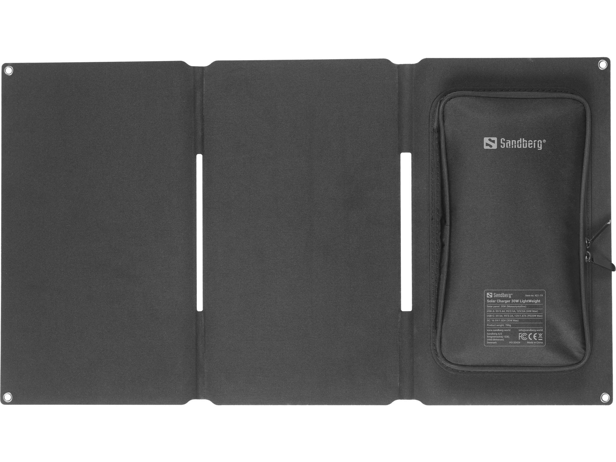 SANDBERG Active LightWeight - Solarladegerät - 30 Watt - 3.4 A - 3 Ausgabeanschlussstellen (USB, 24 pin USB-C, power DC jack)