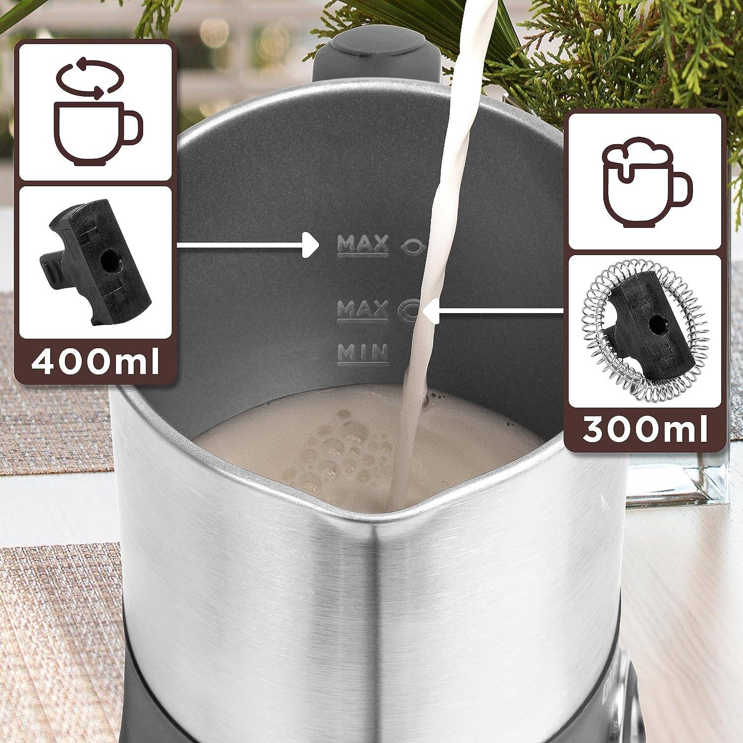 Duronic MF300 Milchaufschäumer 400ml Induktion heiß & kalt Kaffee Kakao