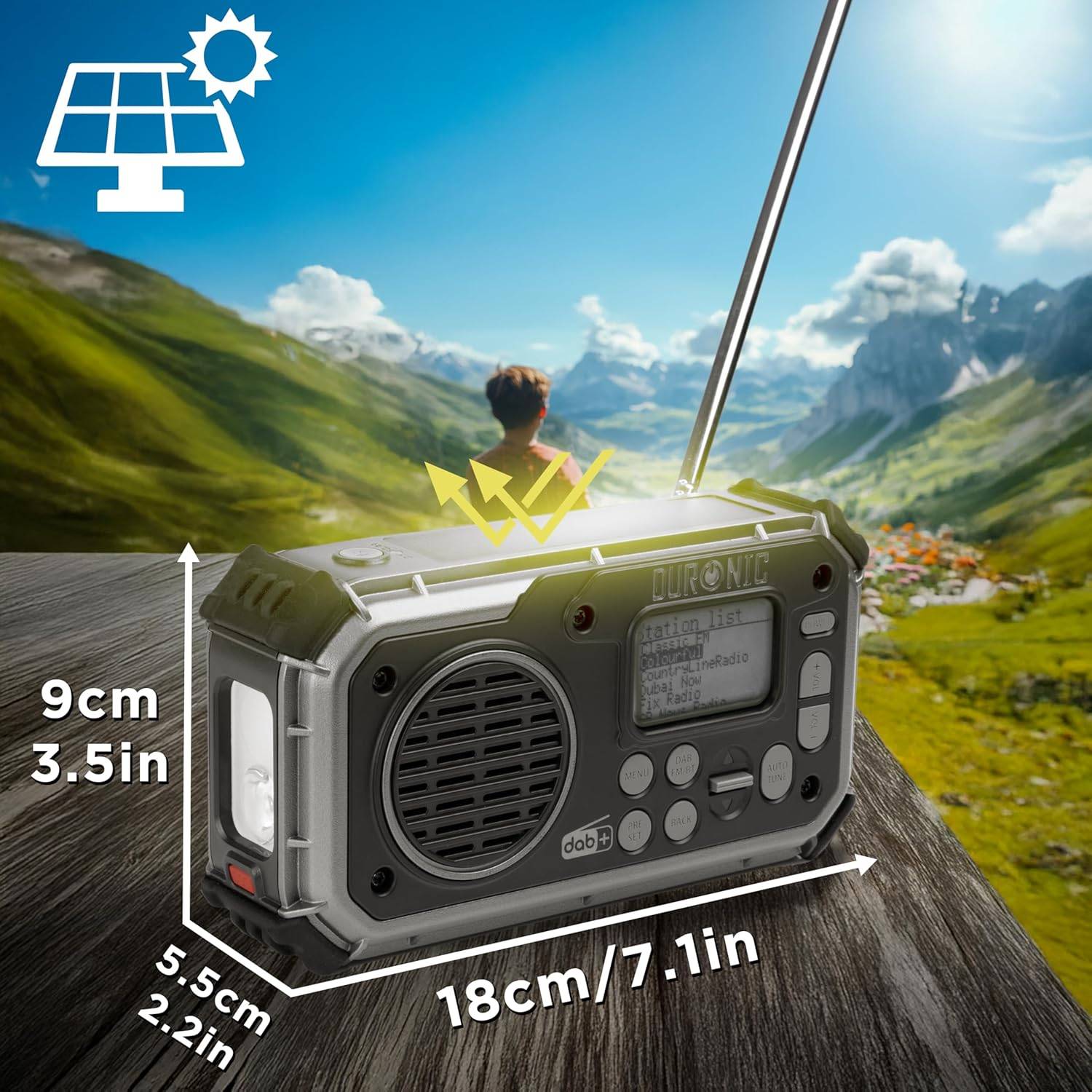 Duronic SDAB1 Kurbelradio Solar Notfall DAB FM Radio Bluetooth Lautsprecher LED