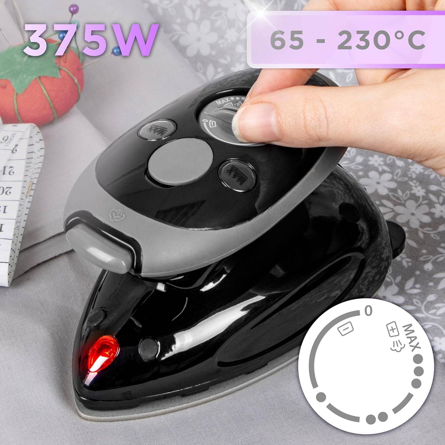 Duronic SI2 BK Mini Reisebügeleisen 375W, Dampfbügeleisen, Travel Iron