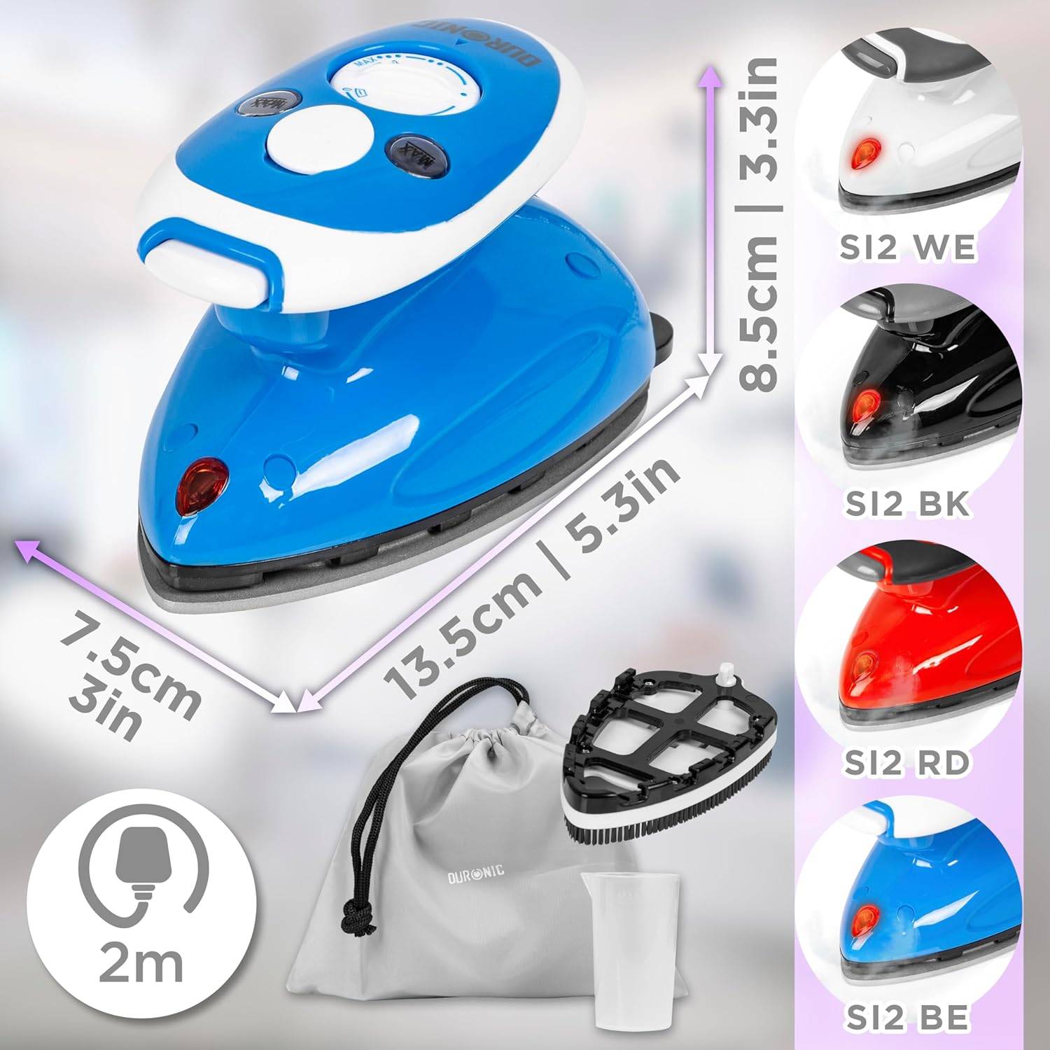 Duronic SI2 BE Mini Reisebügeleisen 375W, Dampfbügeleisen, Travel Iron