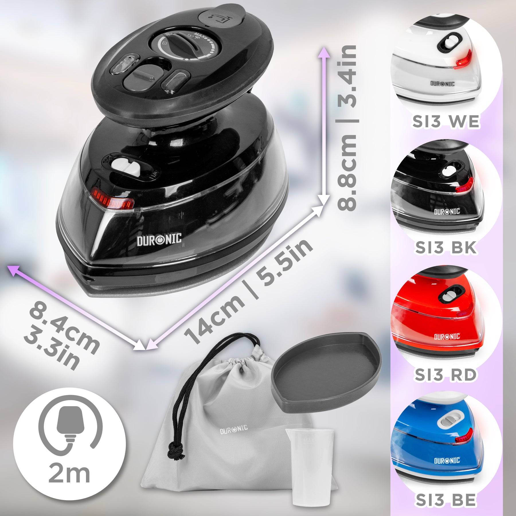 Duronic SI3 BK Mini Reisebügeleisen 400W, Dampfbügeleisen, Keramiksohle