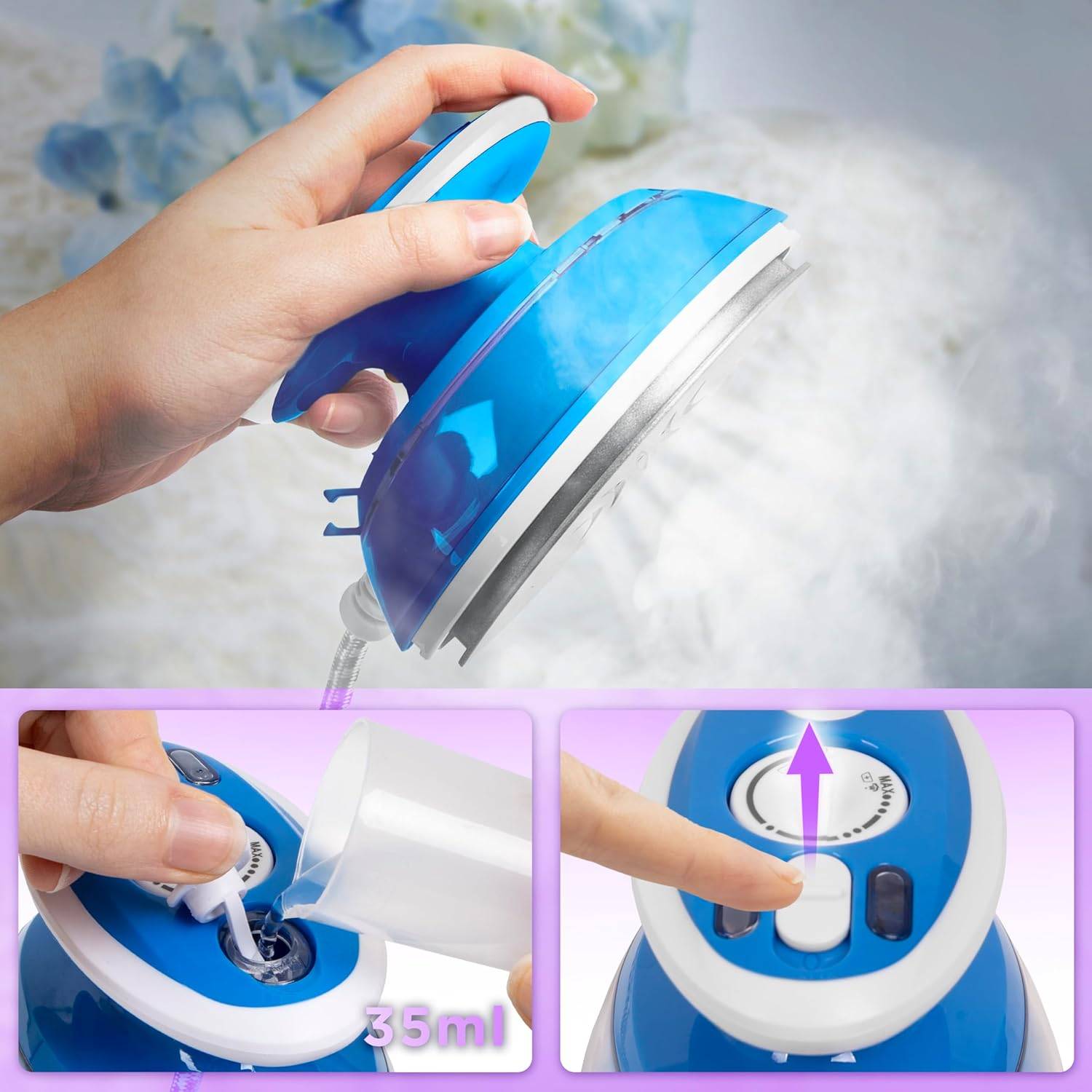 Duronic SI3 BE Mini Reisebügeleisen 400W, Dampfbügeleisen, Keramiksohle