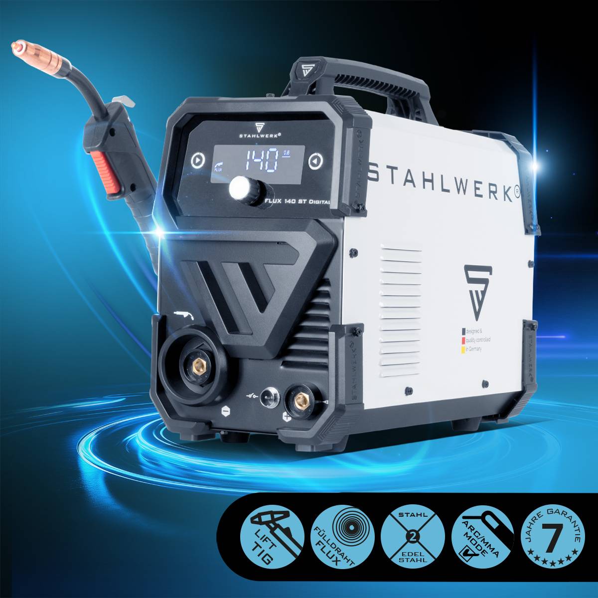 STAHLWERK Schweißgerät FLUX 140 ST Digital Lift TIG Starter Set mit 140 A