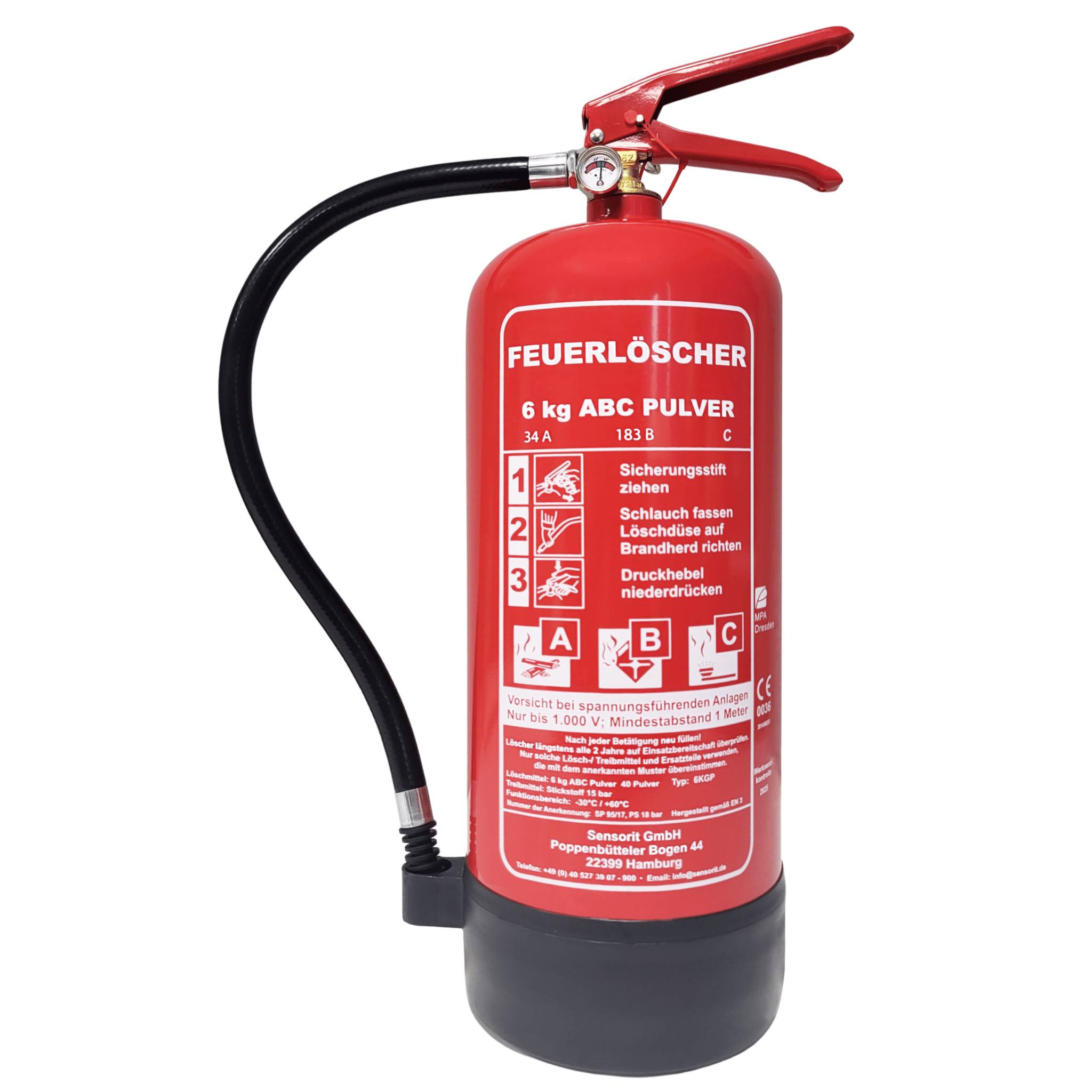 Feuerlöscher 6kg, Pulverlöscher, Autolöscher, ABC Pulver, Pulver Feuerlöscher inkl. Halterung und Prüfschild