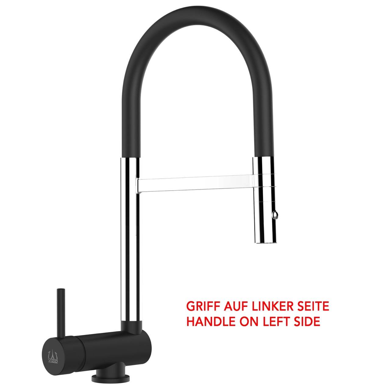 Unterfenster Wasserhahn Vorfenster Umklappbar 6 CM Chrom / Schwarz Matt Küchenarmatur mit 360° schwenkbarem schwarz Auslauf und abnehmbare 2 strahl