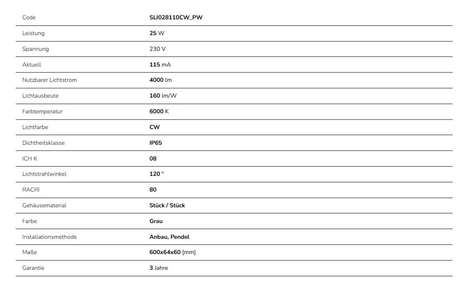 Spectrum LED LIMEA CONNECT HERMETIC 25W 60cm Feuchtraumleuchte 4000lm IP65 grau IK08 Kaltweiß 6000K