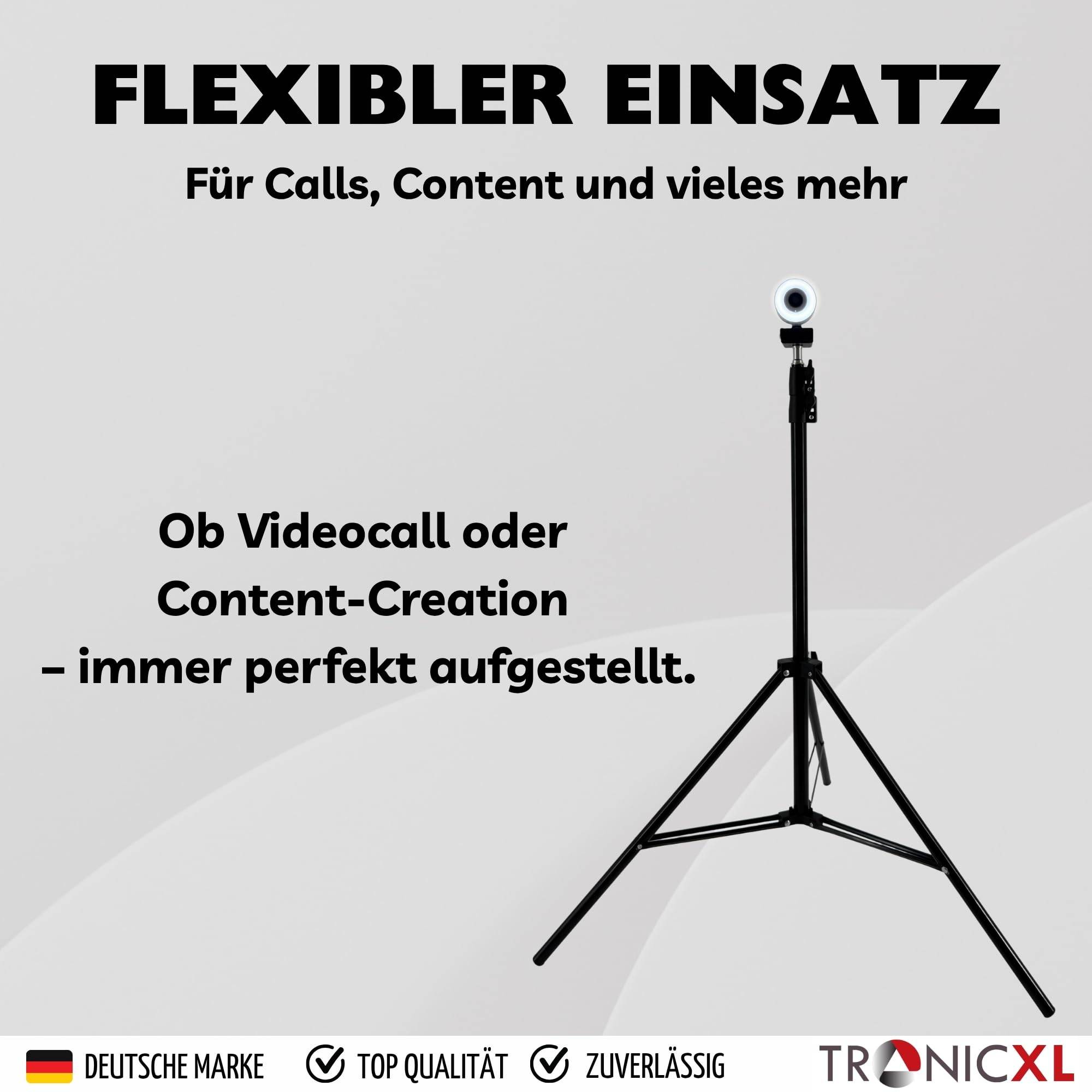 Webcam mit Autofokus Ringlicht Lampe + 210cm Stativ Full HD Mikrofon 1920x1080p Stereo Geräuschunterdrückung Hintergrund I für Computer PC Laptop
