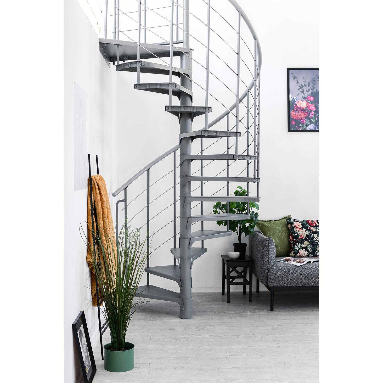 Minka Spindeltreppe Spino Smart 38 - 305,5cm Geschosshöhe Grau 140cm Durchmesser