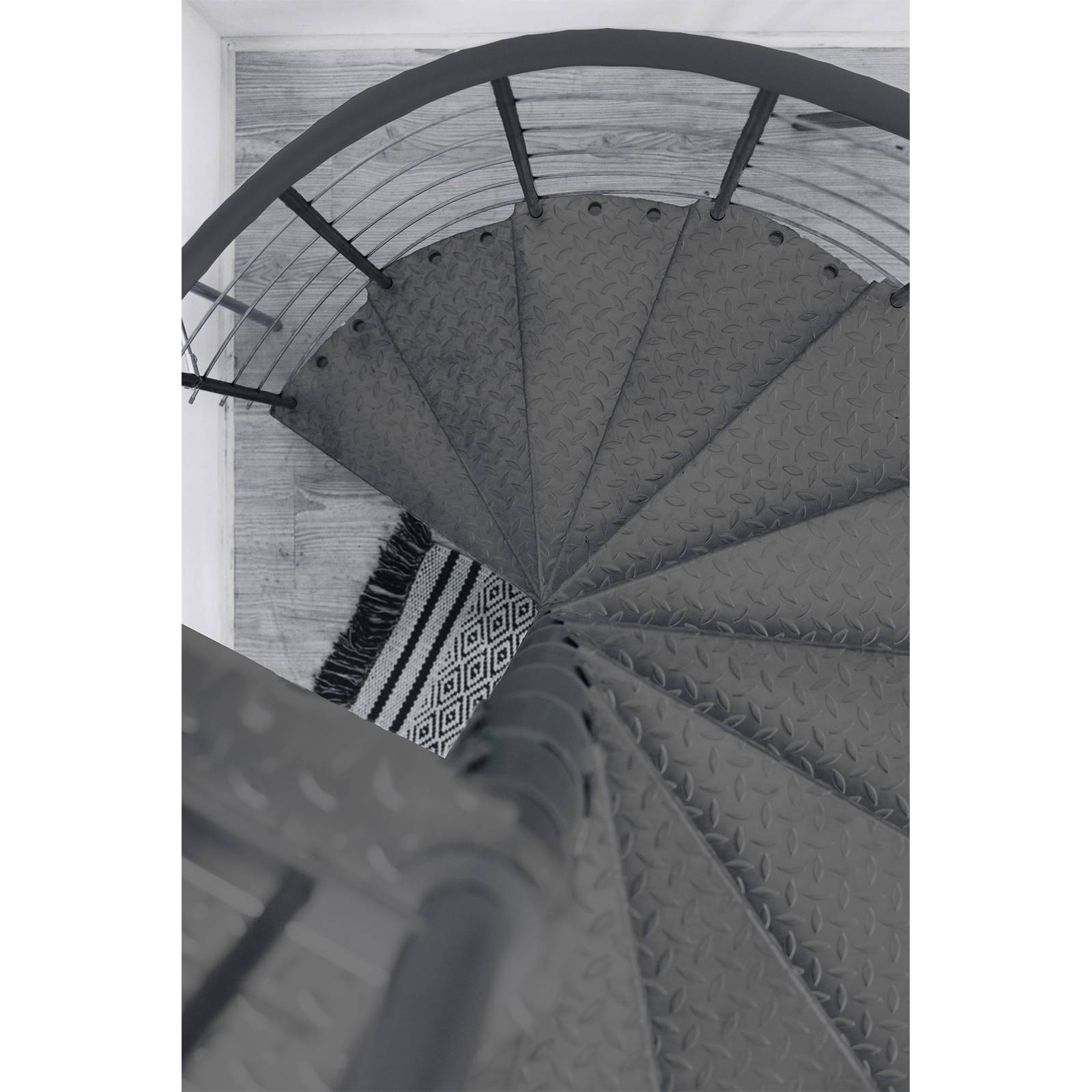 Minka Außenspindeltreppe Spino Zink Color 38 - 305,5cm Geschosshöhe Weiß 120cm Durchmesser