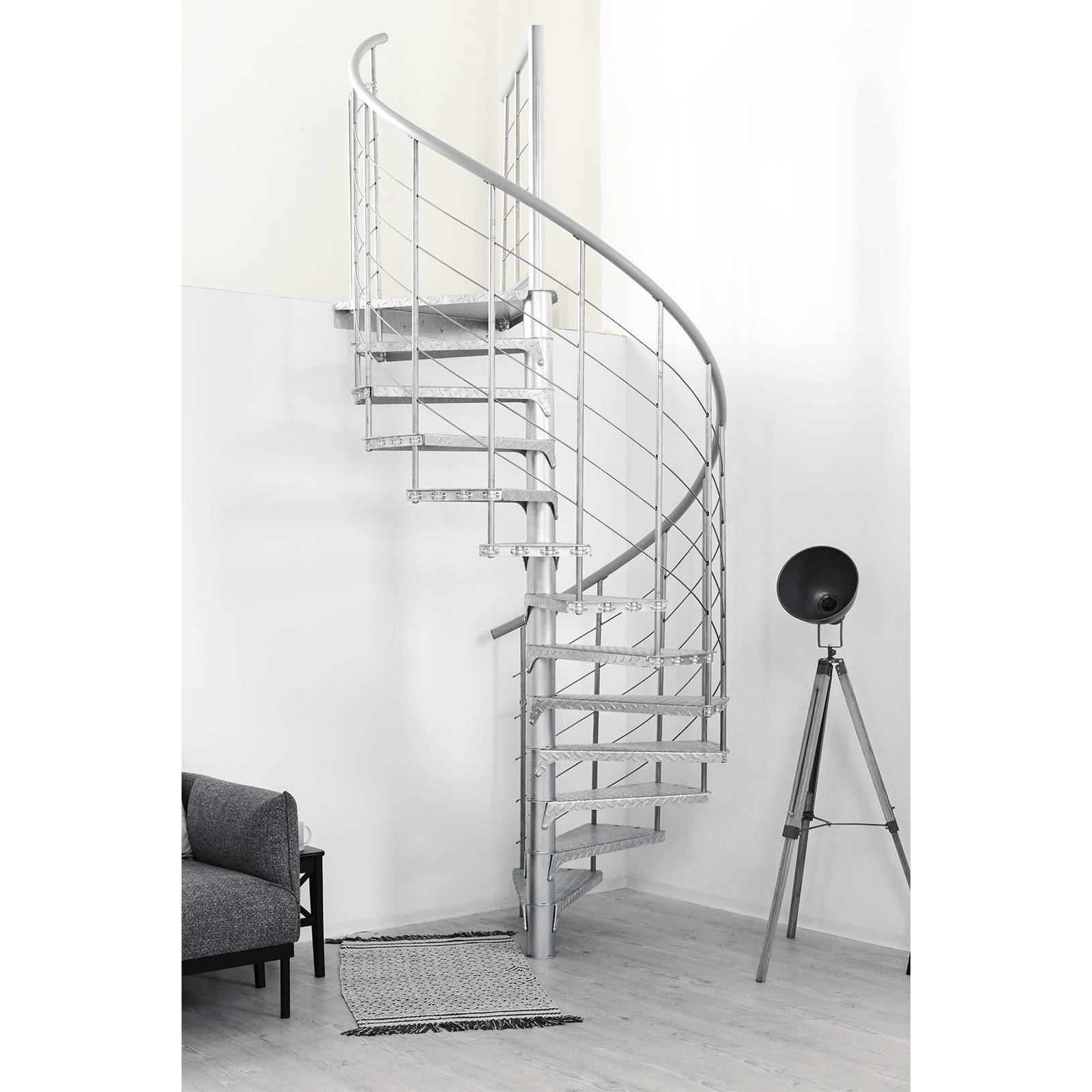 Minka Außenspindeltreppe Spino Zink Smart 38 - 305,5cm Geschosshöhe 140cm Durchmesser