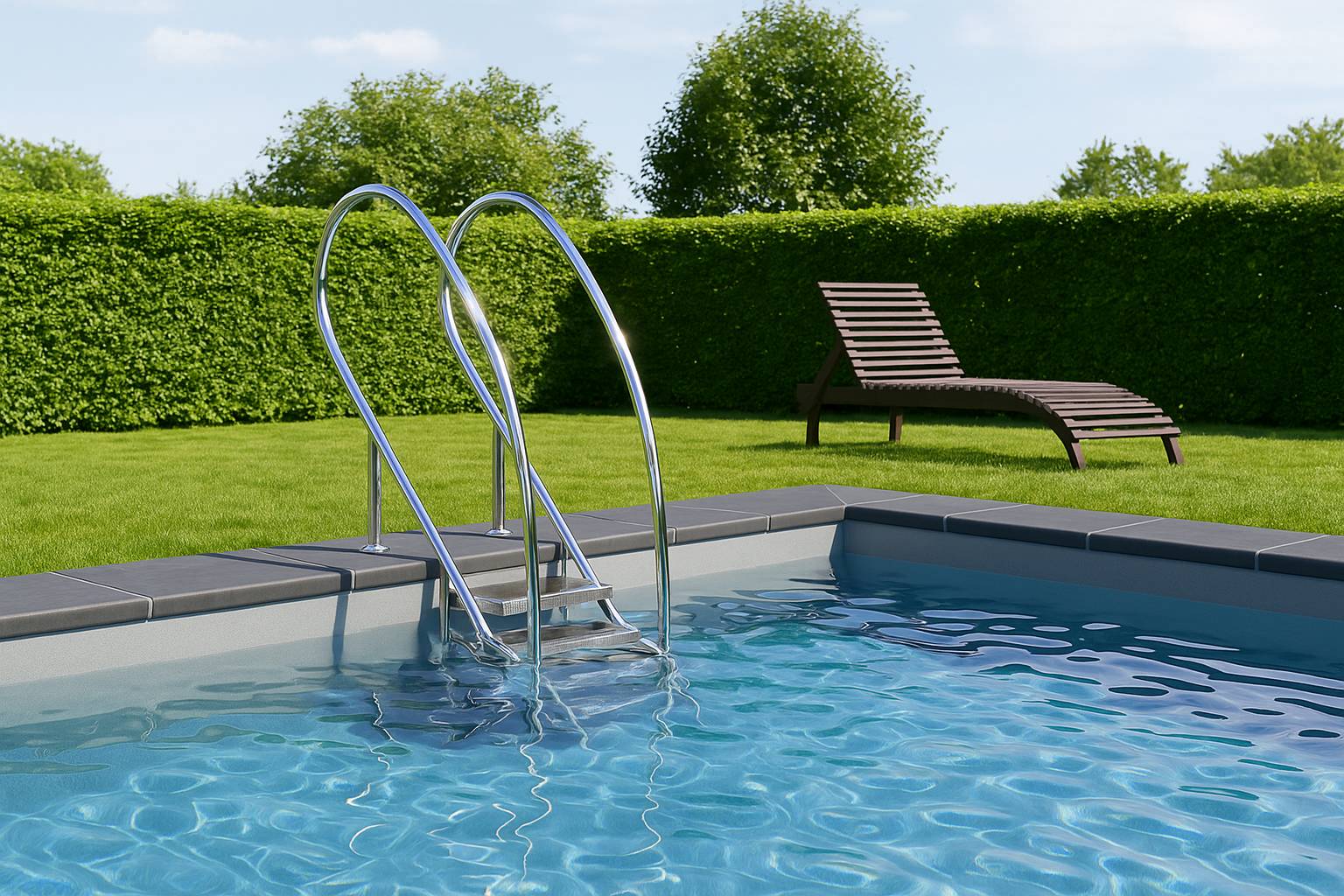 Eichenwald Pooltreppe Modell 08.2 Miami Swing Beckentiefe 1199mm Ausladung 1088mm 4 ABS-Stufen