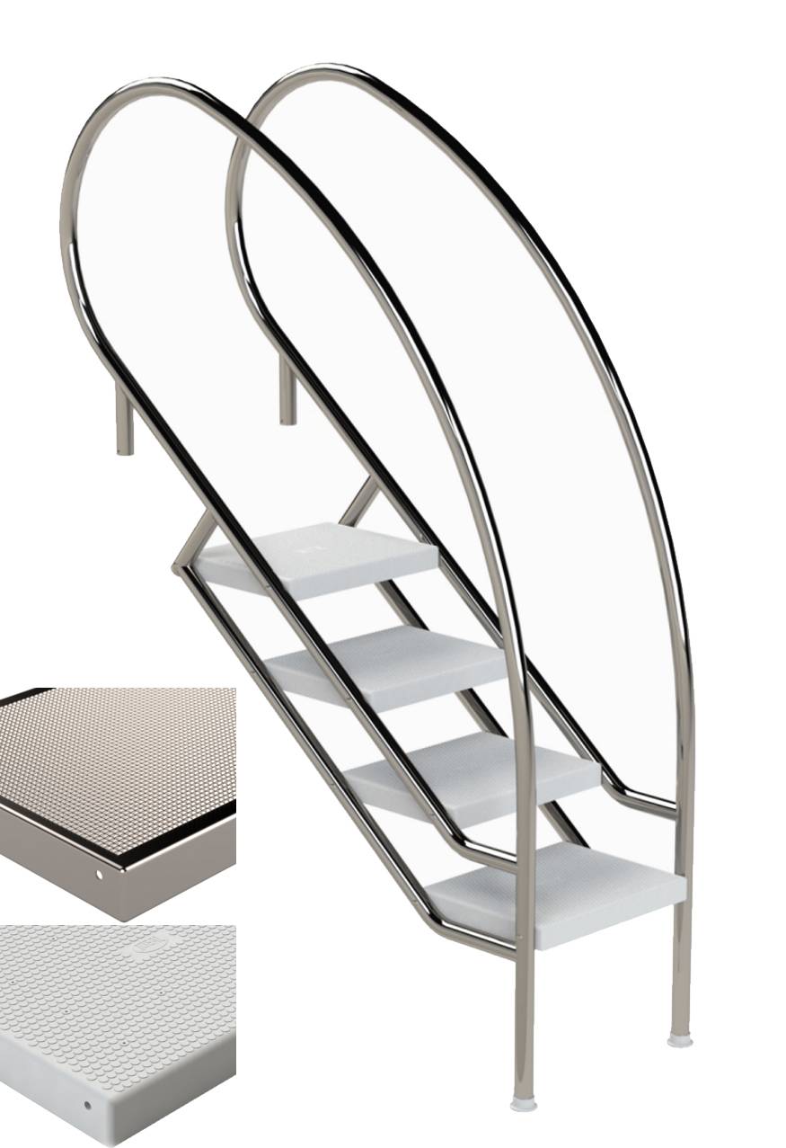 Eichenwald Pooltreppe Modell 08.2 Miami Swing Beckentiefe 1599mm Ausladung 1588mm 6 ABS-Stufen