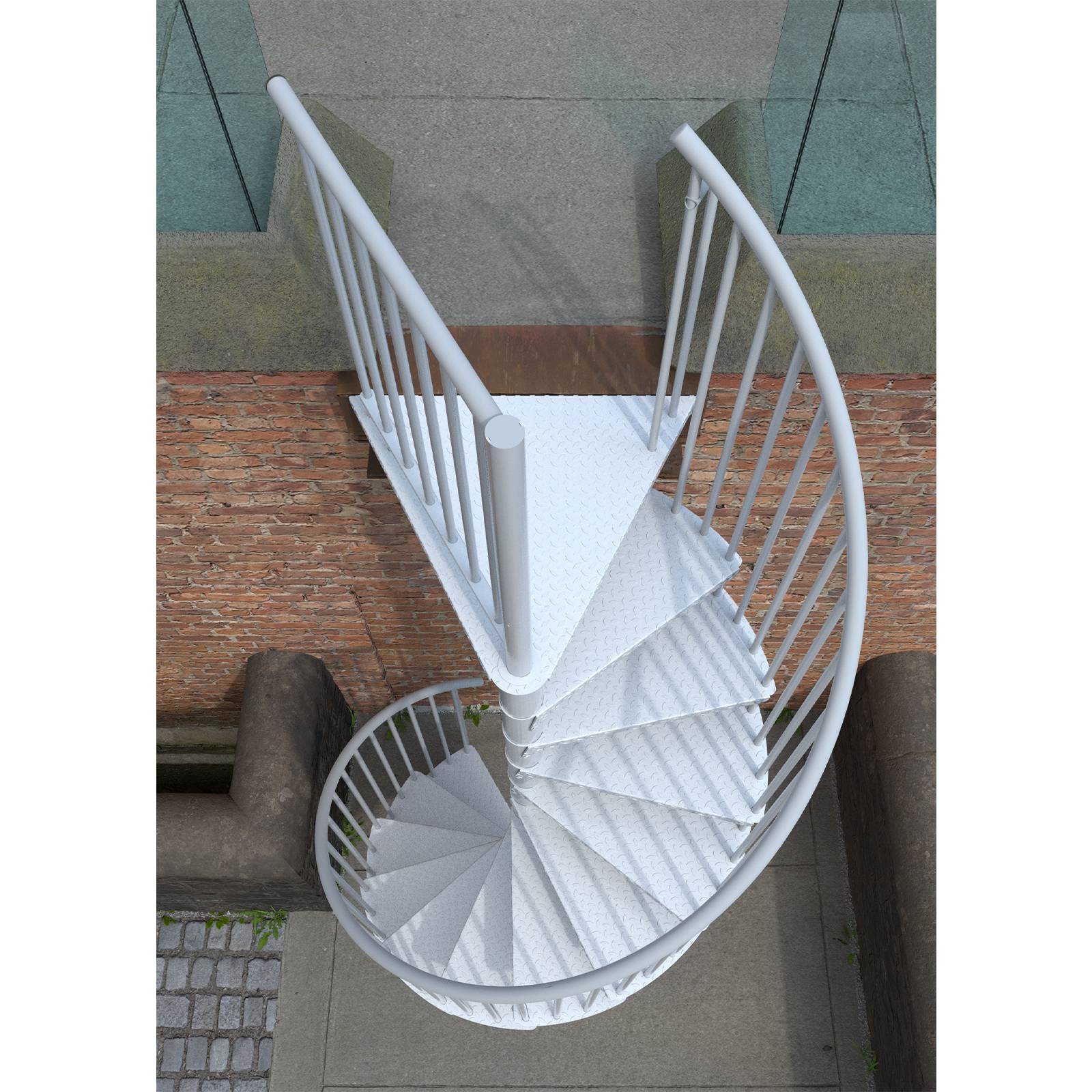 Minka Außenspindeltreppe Rondo Zink Color 38 - 305,5cm Geschosshöhe Weiß 140cm Durchmesser