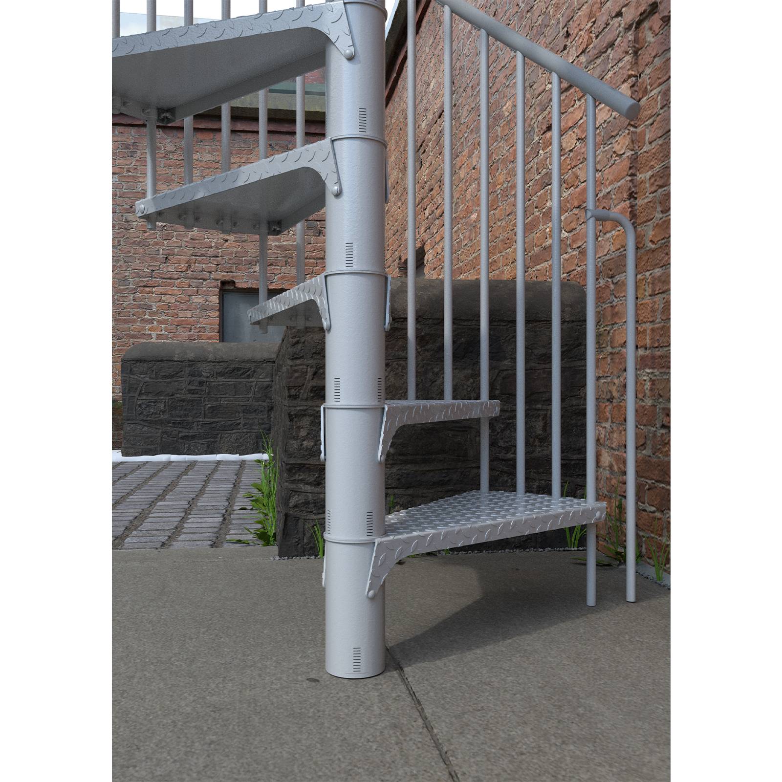 Minka Außenspindeltreppe Rondo Zink Color 38 - 305,5cm Geschosshöhe Weiß 140cm Durchmesser