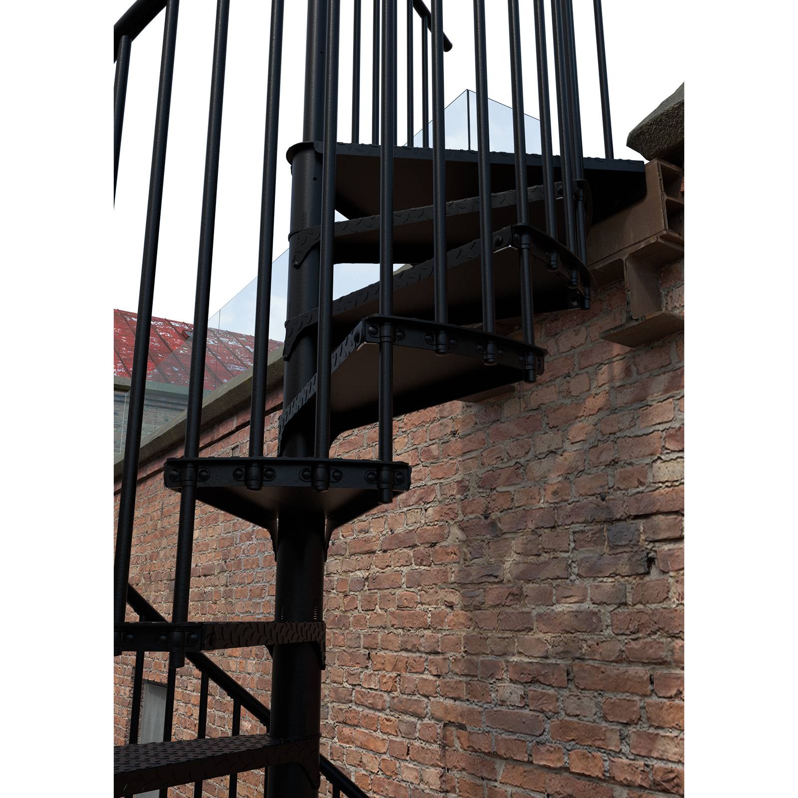 Minka Außenspindeltreppe Rondo Zink Color 38 - 305,5cm Geschosshöhe Schwarz 120cm Durchmesser