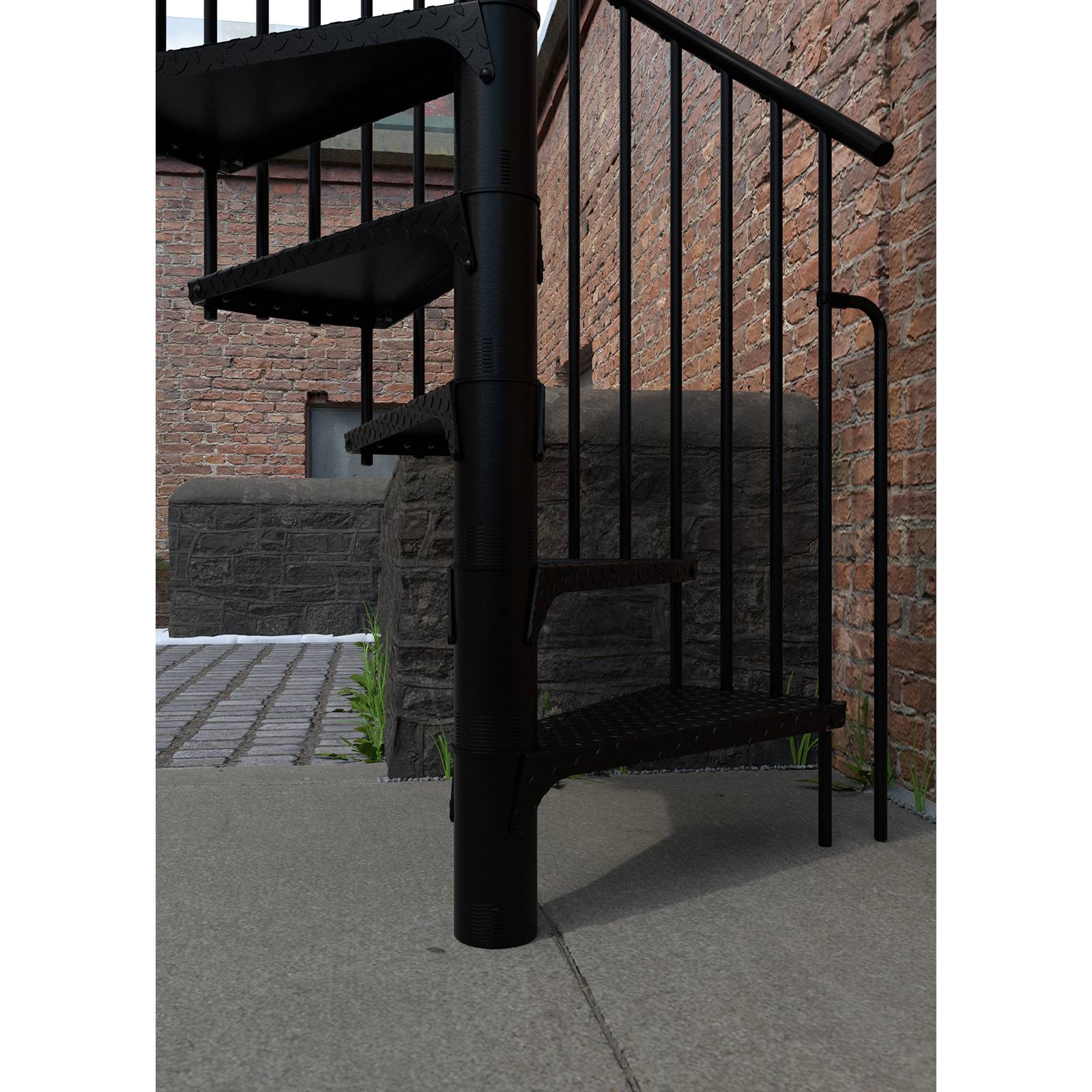 Minka Außenspindeltreppe Rondo Zink Color 38 - 305,5cm Geschosshöhe Schwarz 120cm Durchmesser