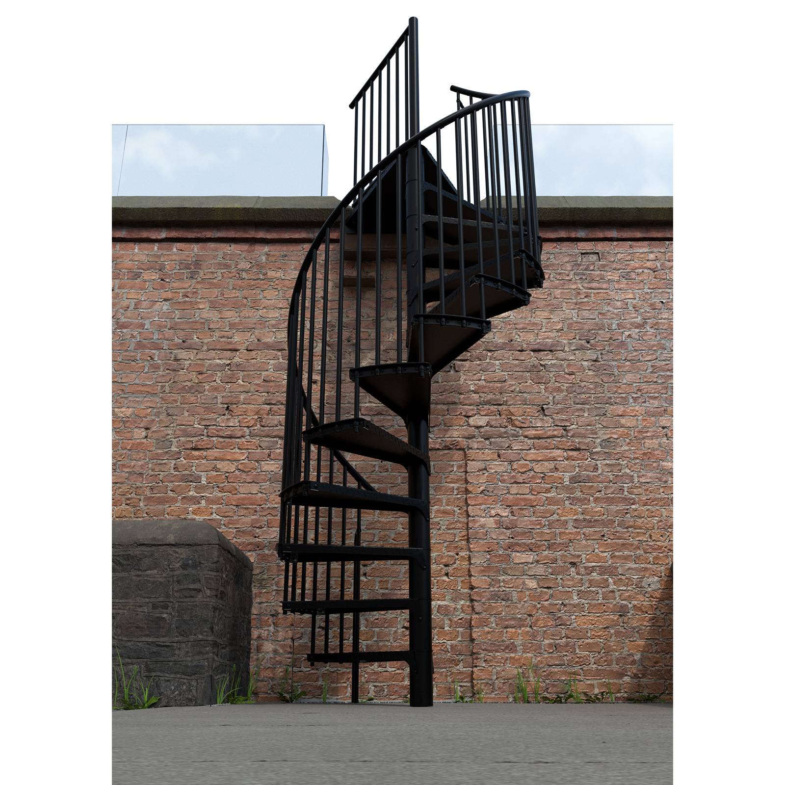 Minka Außenspindeltreppe Rondo Zink Color 38 - 305,5cm Geschosshöhe Schwarz 120cm Durchmesser