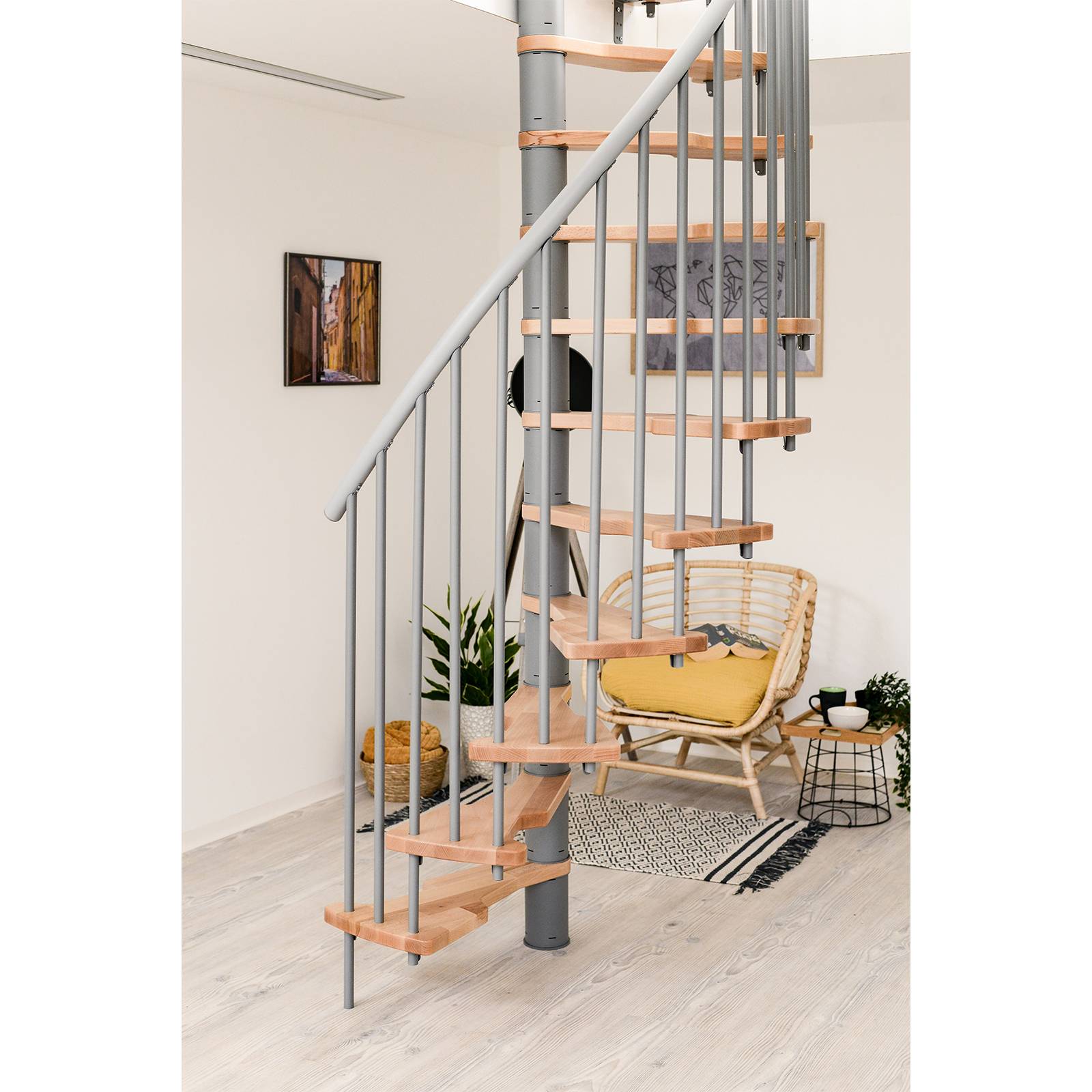 Minka Spindeltreppe Metallica Smart 38 - 305,5cm Geschosshöhe Buche Schwarz