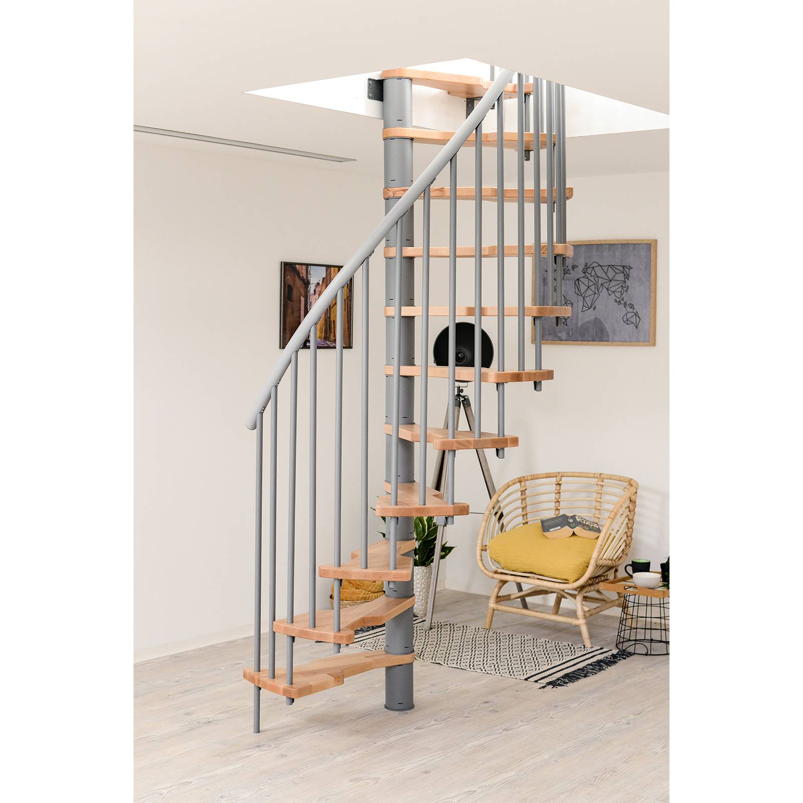 Minka Spindeltreppe Metallica Smart 38 - 305,5cm Geschosshöhe Buche Schwarz