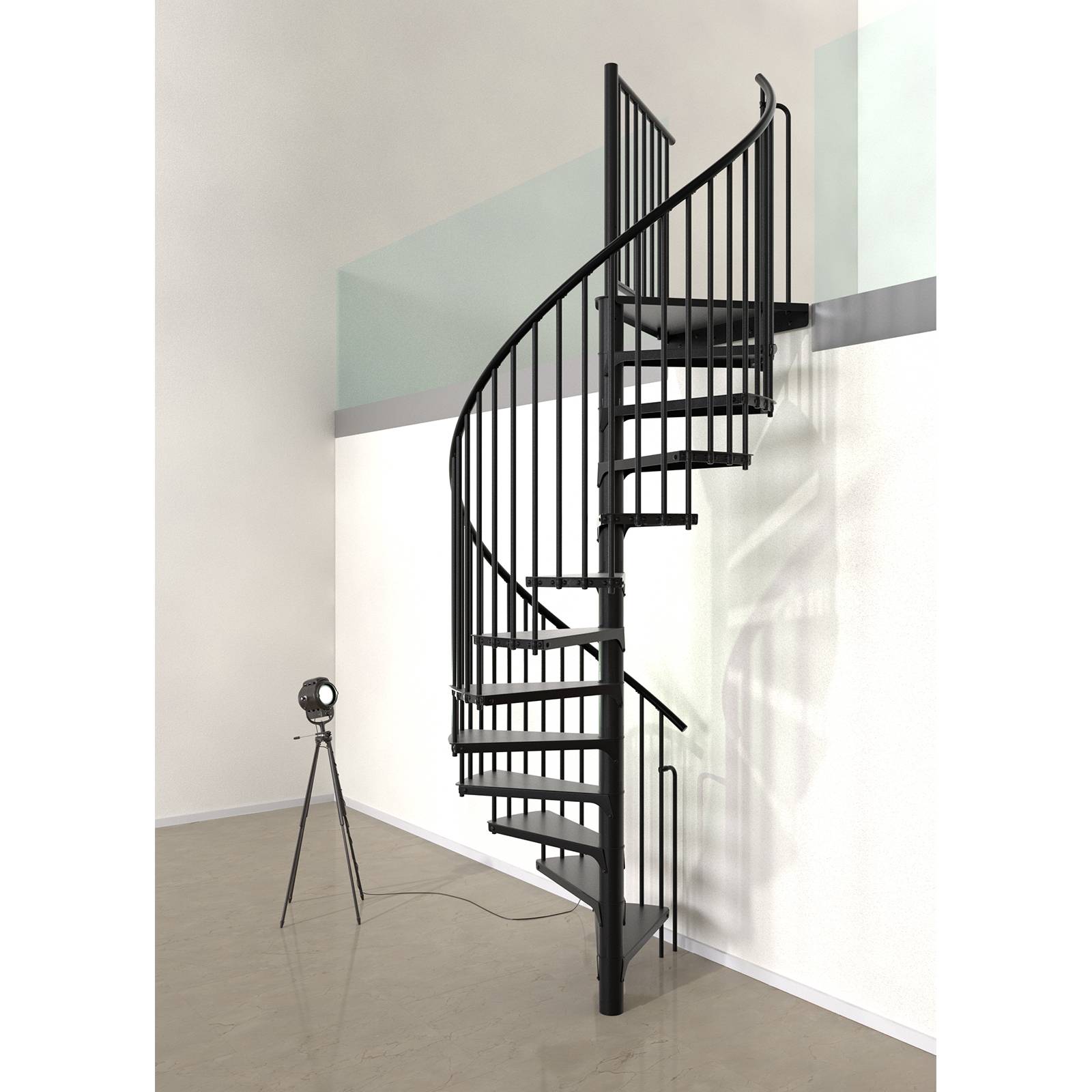 Minka Spindeltreppe Rondo Smart 37 - 305,5cm Geschosshöhe Schwarz 160cm Durchmesser