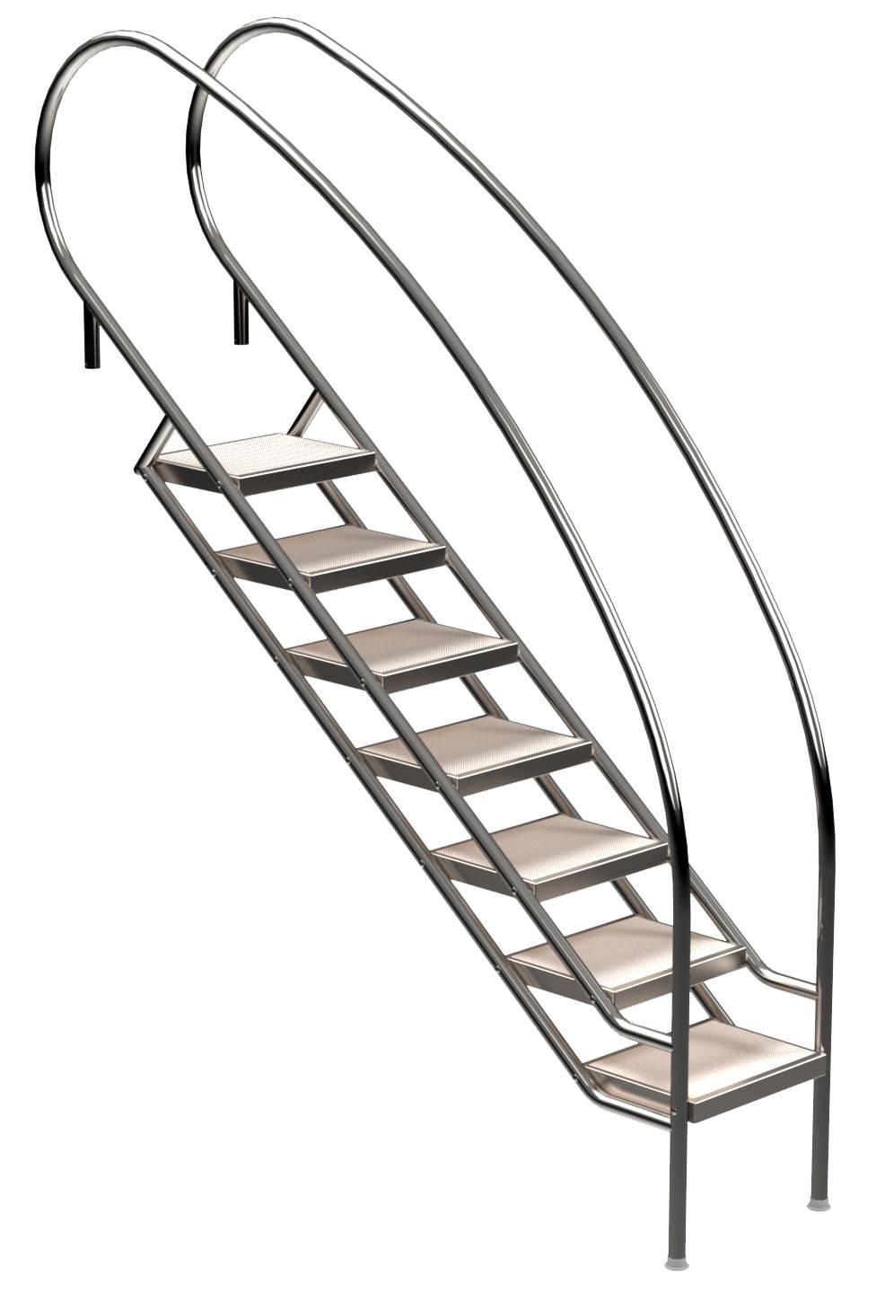 Eichenwald Pooltreppe Modell 08.2 Miami Swing Beckentiefe 1799mm Ausladung 1838mm 7 Edelstahl-Waffelblech-Stufen