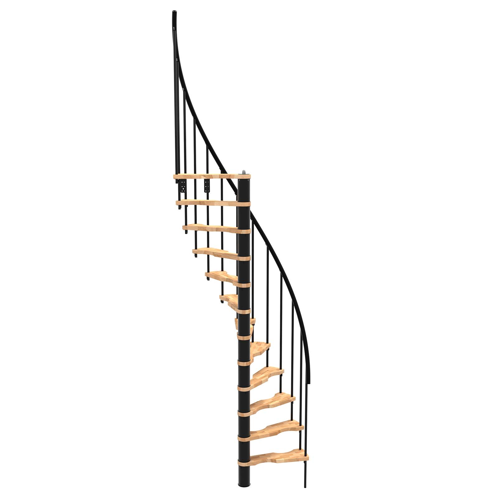 Minka Spindeltreppe Suono Smart 38 - 305,5cm Geschosshöhe Buche Schwarz für 120x68cm Deckenöffnung