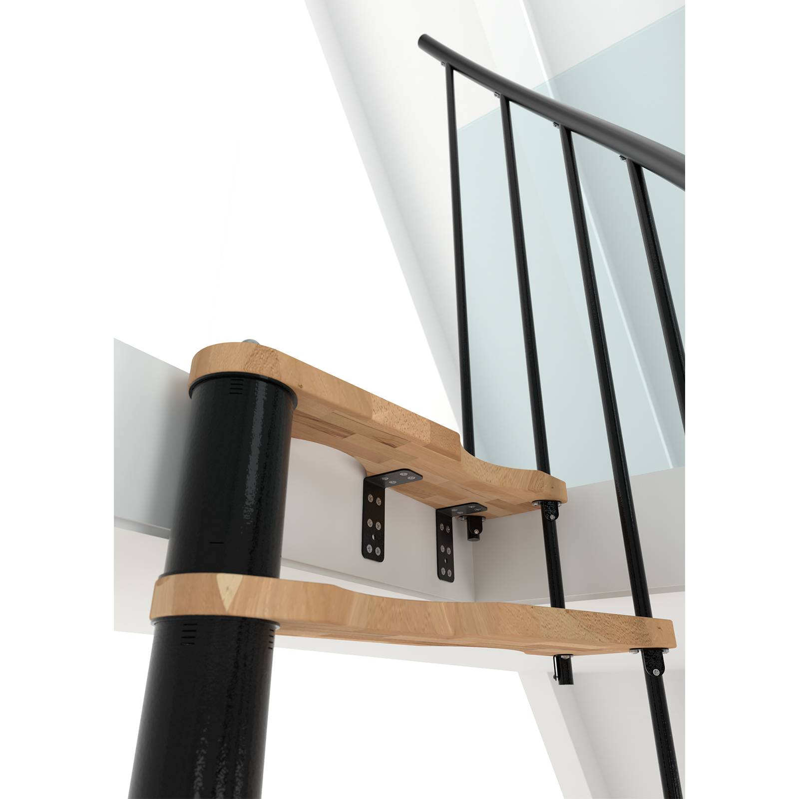 Minka Spindeltreppe Suono Smart 38 - 305,5cm Geschosshöhe Buche Schwarz für 120x68cm Deckenöffnung