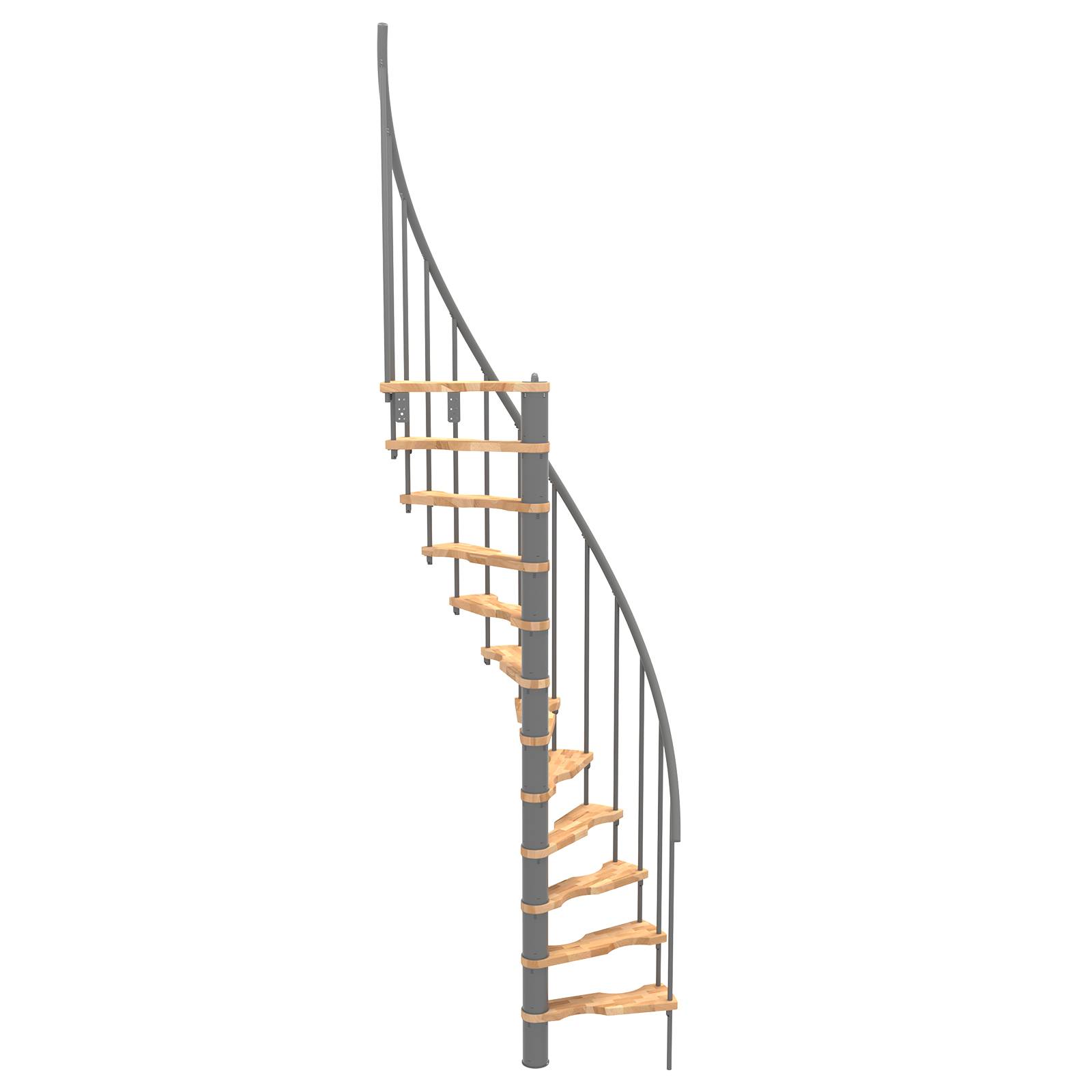 Minka Spindeltreppe Suono Smart 38 - 305,5cm Geschosshöhe Buche Grau für 140x78cm Deckenöffnung