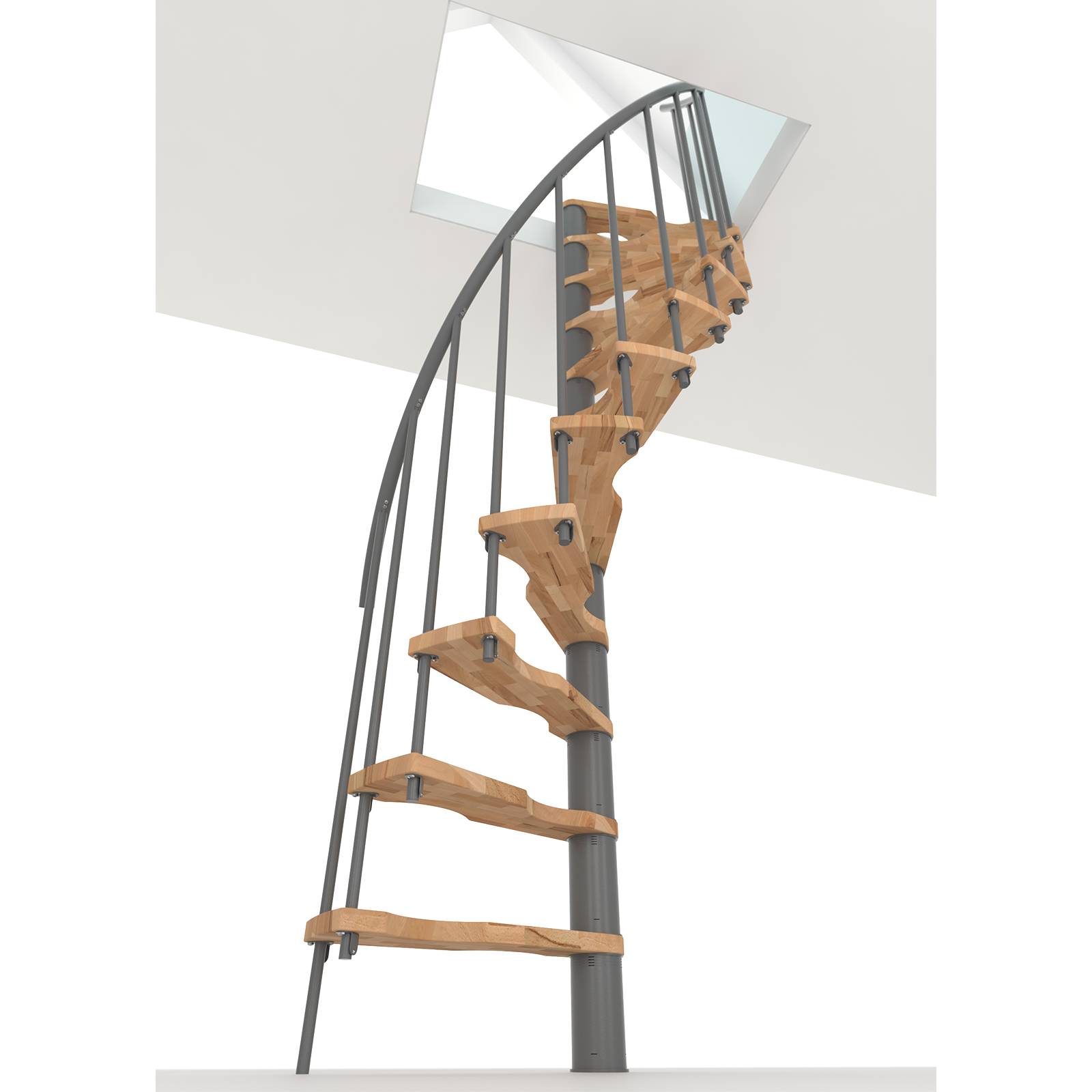 Minka Spindeltreppe Suono Smart 38 - 305,5cm Geschosshöhe Buche Grau für 140x78cm Deckenöffnung