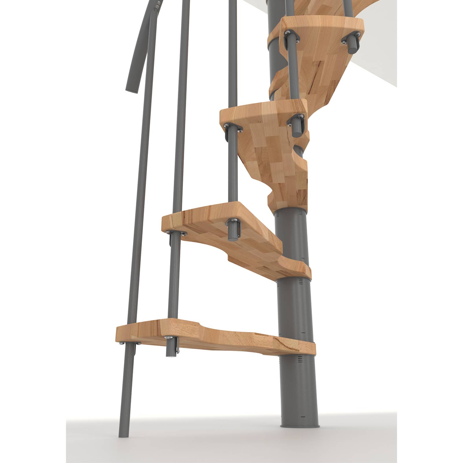 Minka Spindeltreppe Suono Smart 38 - 305,5cm Geschosshöhe Buche Grau für 140x78cm Deckenöffnung