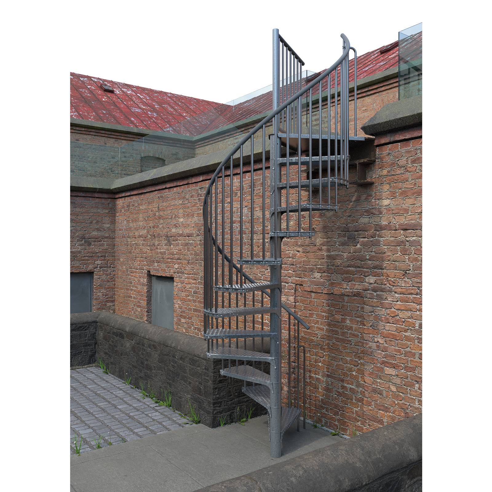 Minka Außenspindeltreppe Rondo Zink Smart 38 - 305,5cm Geschosshöhe 180cm Durchmesser