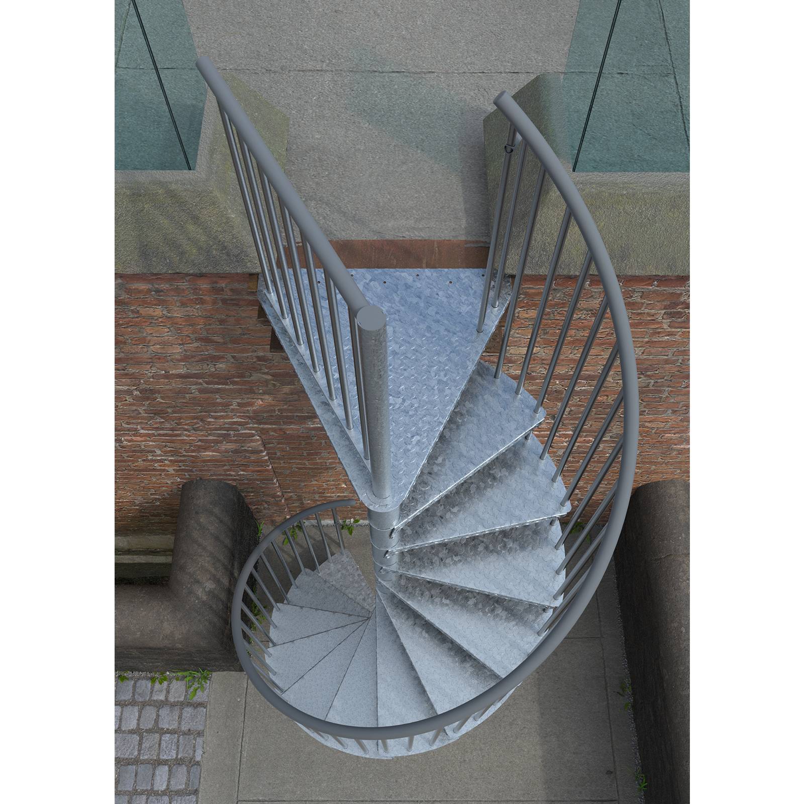 Minka Außenspindeltreppe Rondo Zink Smart 38 - 305,5cm Geschosshöhe 180cm Durchmesser