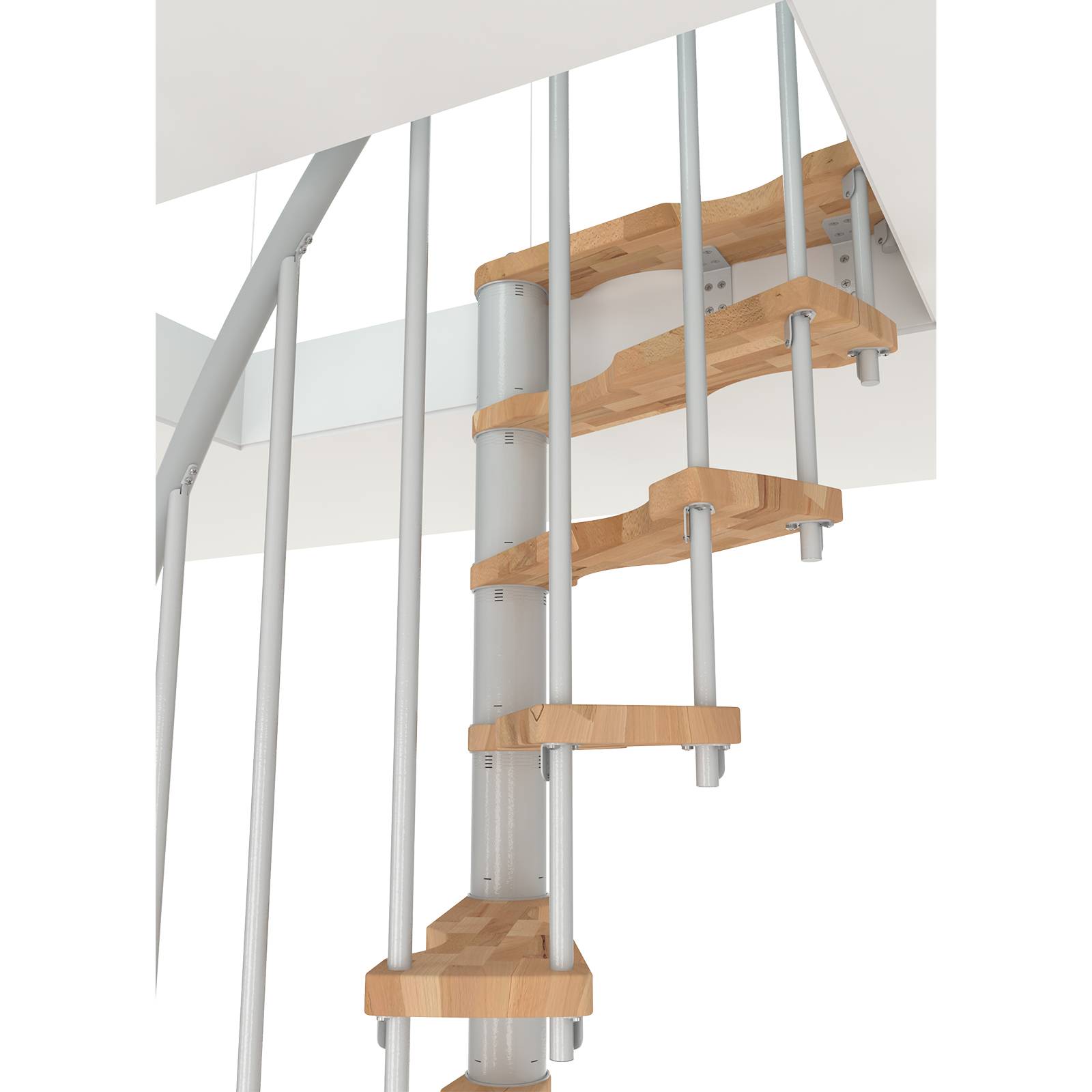 Minka Spindeltreppe Suono Smart 38 - 305,5cm Geschosshöhe Buche Weiß für 140x78cm Deckenöffnung