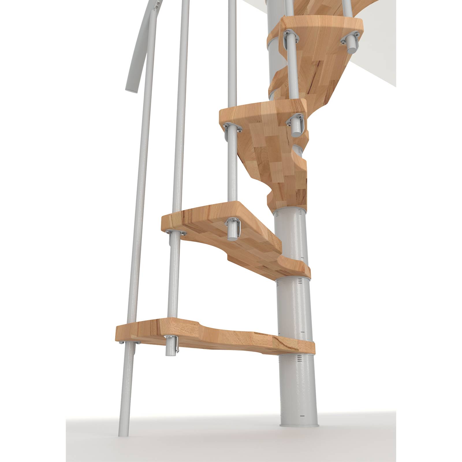 Minka Spindeltreppe Suono Smart 38 - 305,5cm Geschosshöhe Buche Weiß für 140x78cm Deckenöffnung