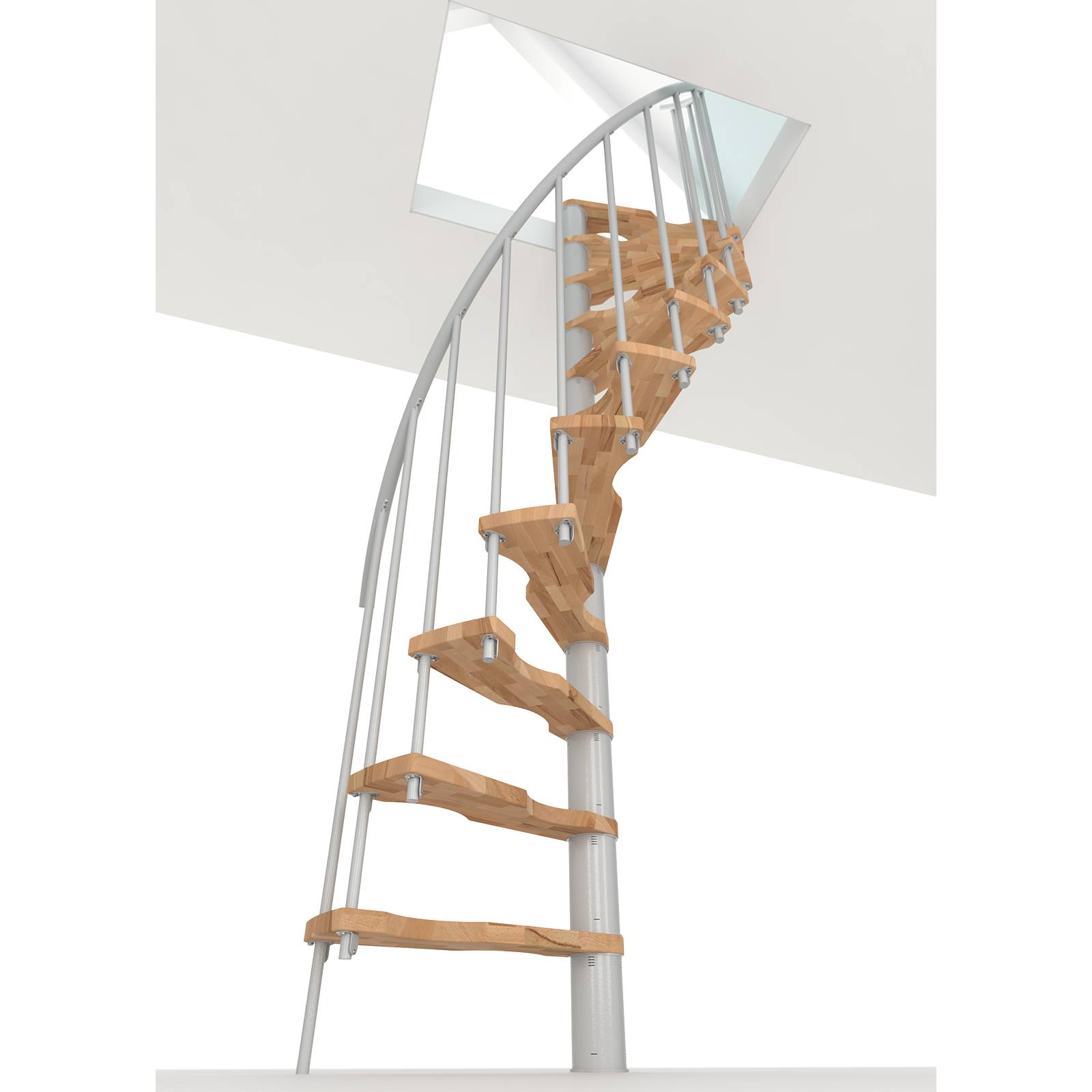 Minka Spindeltreppe Suono Smart 38 - 305,5cm Geschosshöhe Buche Weiß für 140x78cm Deckenöffnung