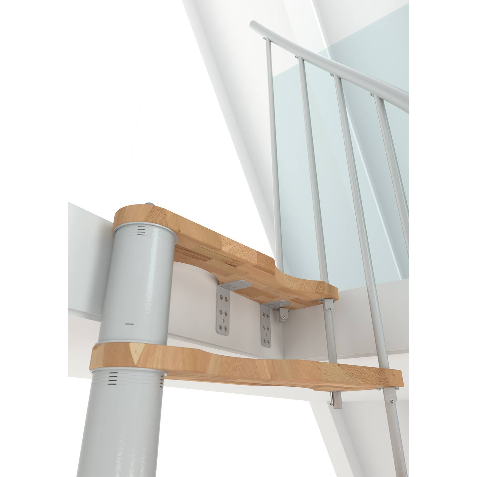 Minka Spindeltreppe Suono Smart 38 - 305,5cm Geschosshöhe Buche Weiß für 140x78cm Deckenöffnung