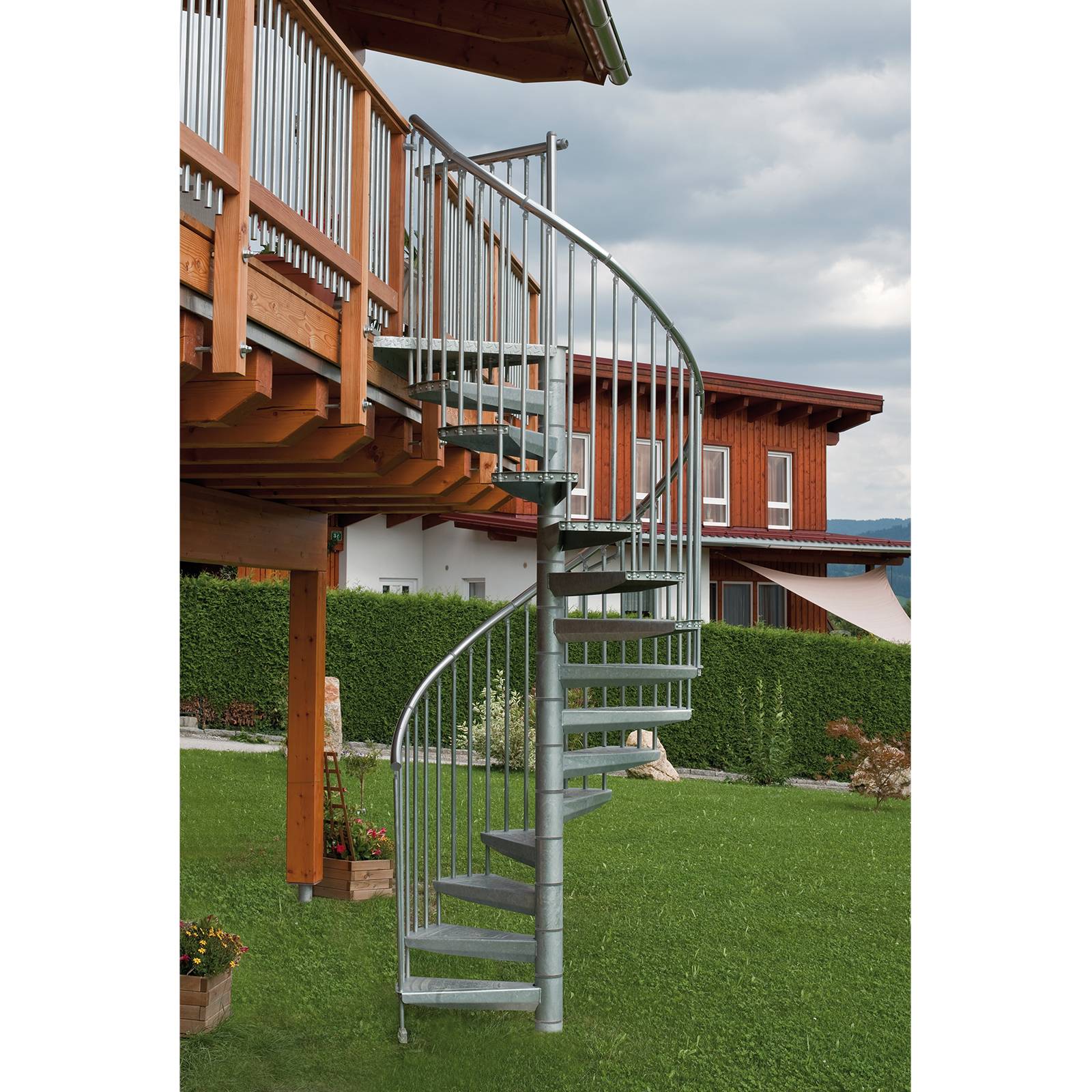 Minka Außenspindeltreppe Rondo Zink Plus 38 - 305,5cm Geschosshöhe 120cm Durchmesser