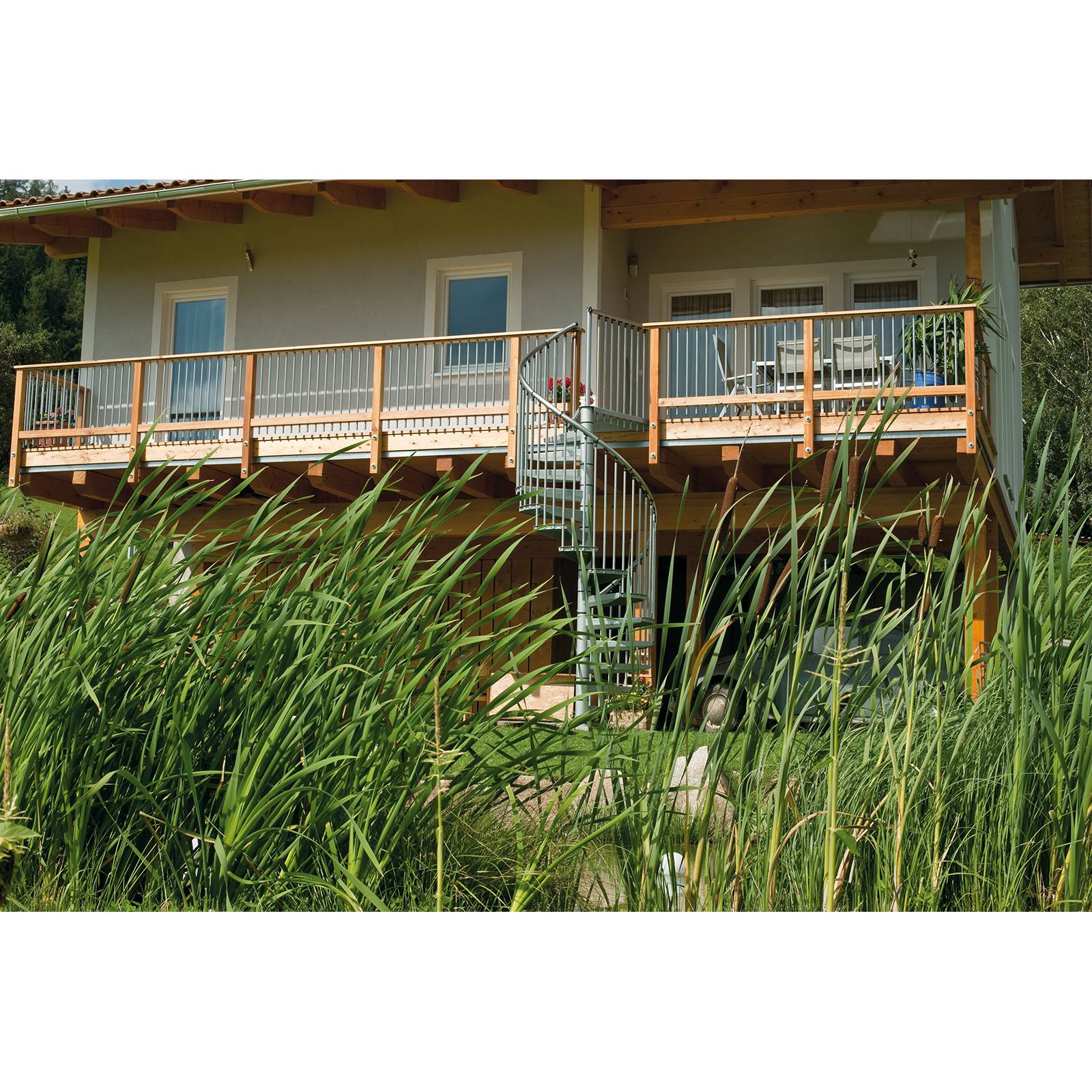 Minka Außenspindeltreppe Rondo Zink Plus 38 - 305,5cm Geschosshöhe 120cm Durchmesser