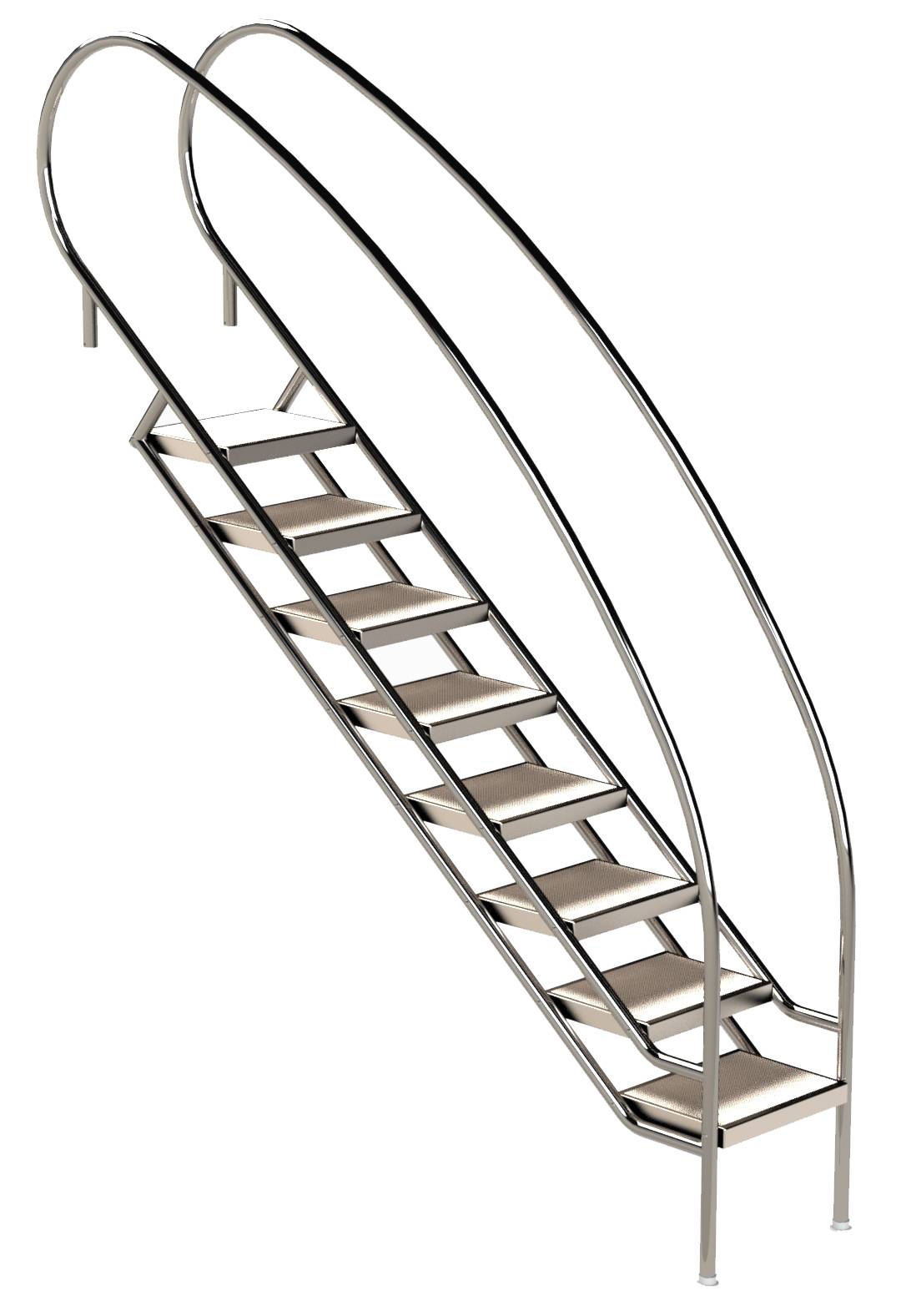 Eichenwald Pooltreppe Modell 08.2 Miami Swing Beckentiefe 1999mm Ausladung 2088mm 8 Edelstahl-Waffelblech-Stufen